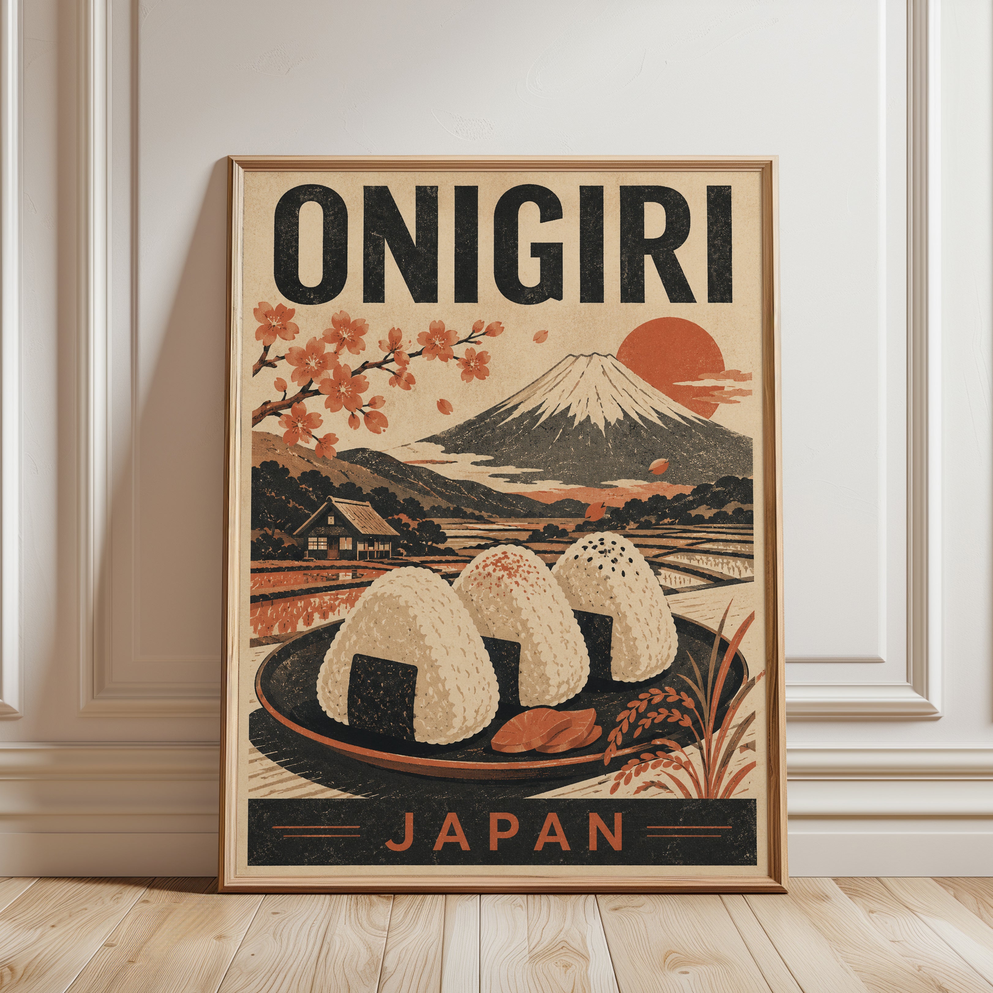 Vintage Onigiri Wall Art - framed detail