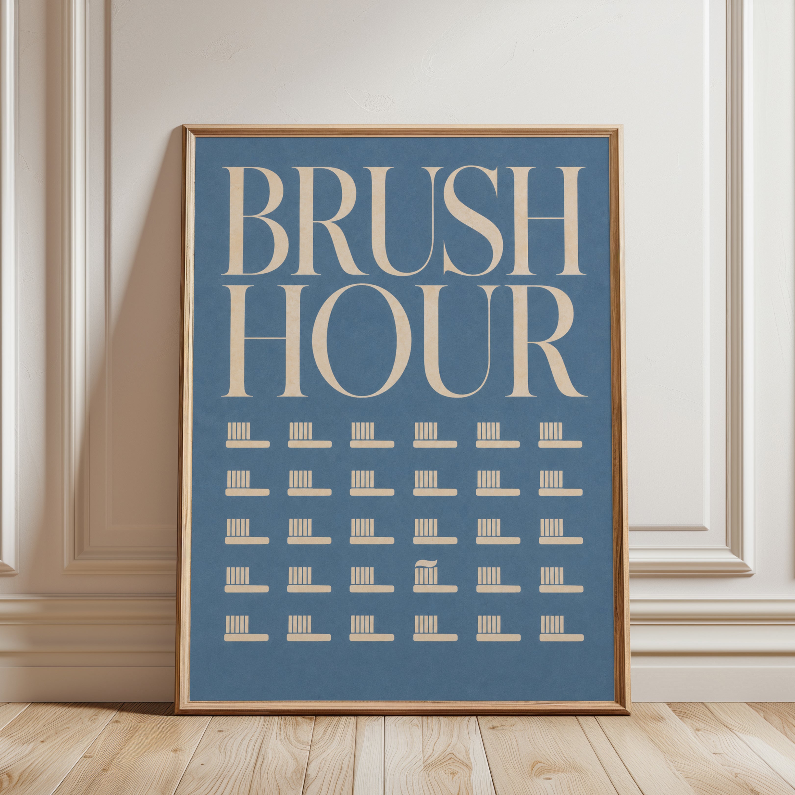 Toothbrush Chart Wall Art: Retro Bathroom Decor (Mid-Century Style) - framed detail