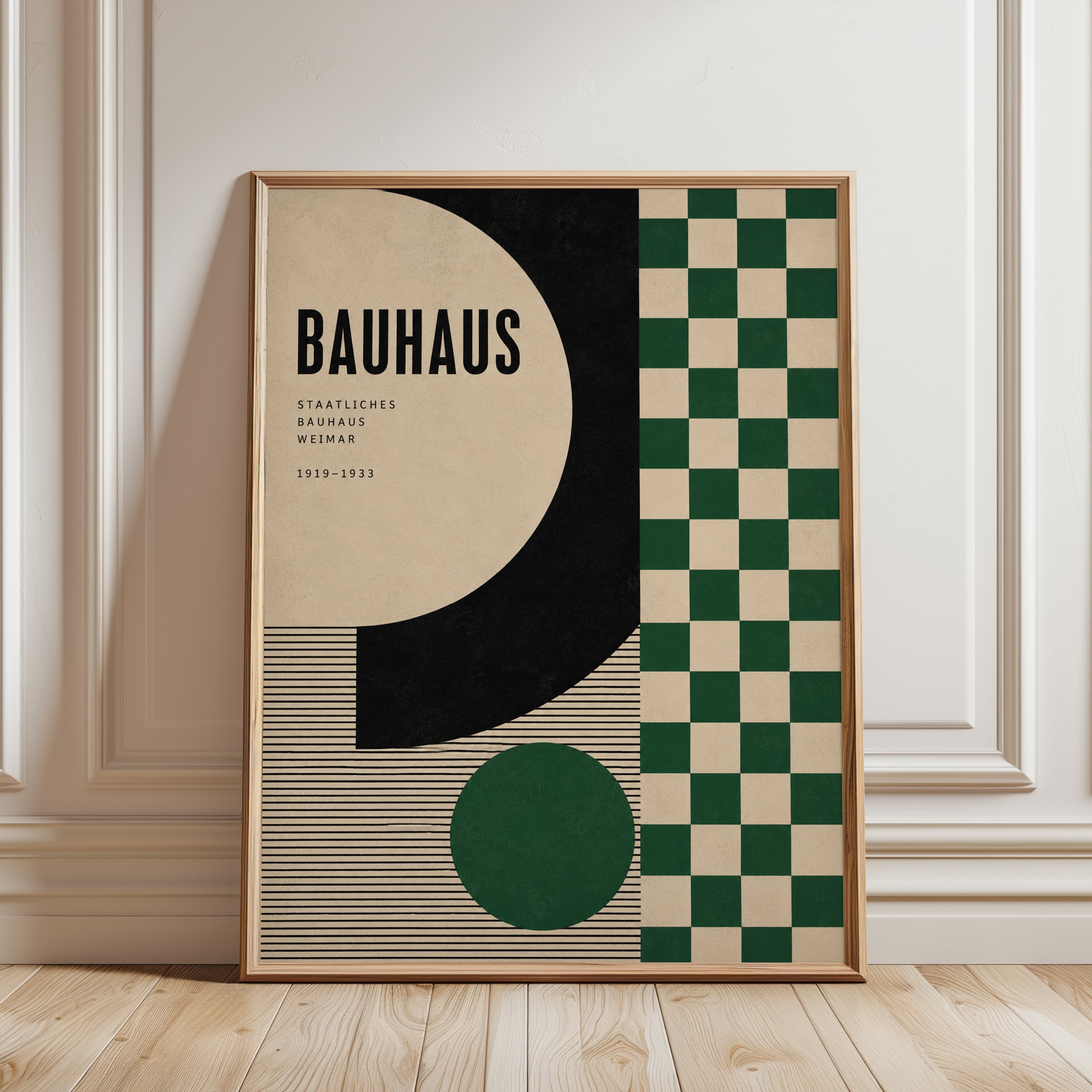 Mid-Century Modern Wall Art: Bauhaus Geometric Shapes - framed detail