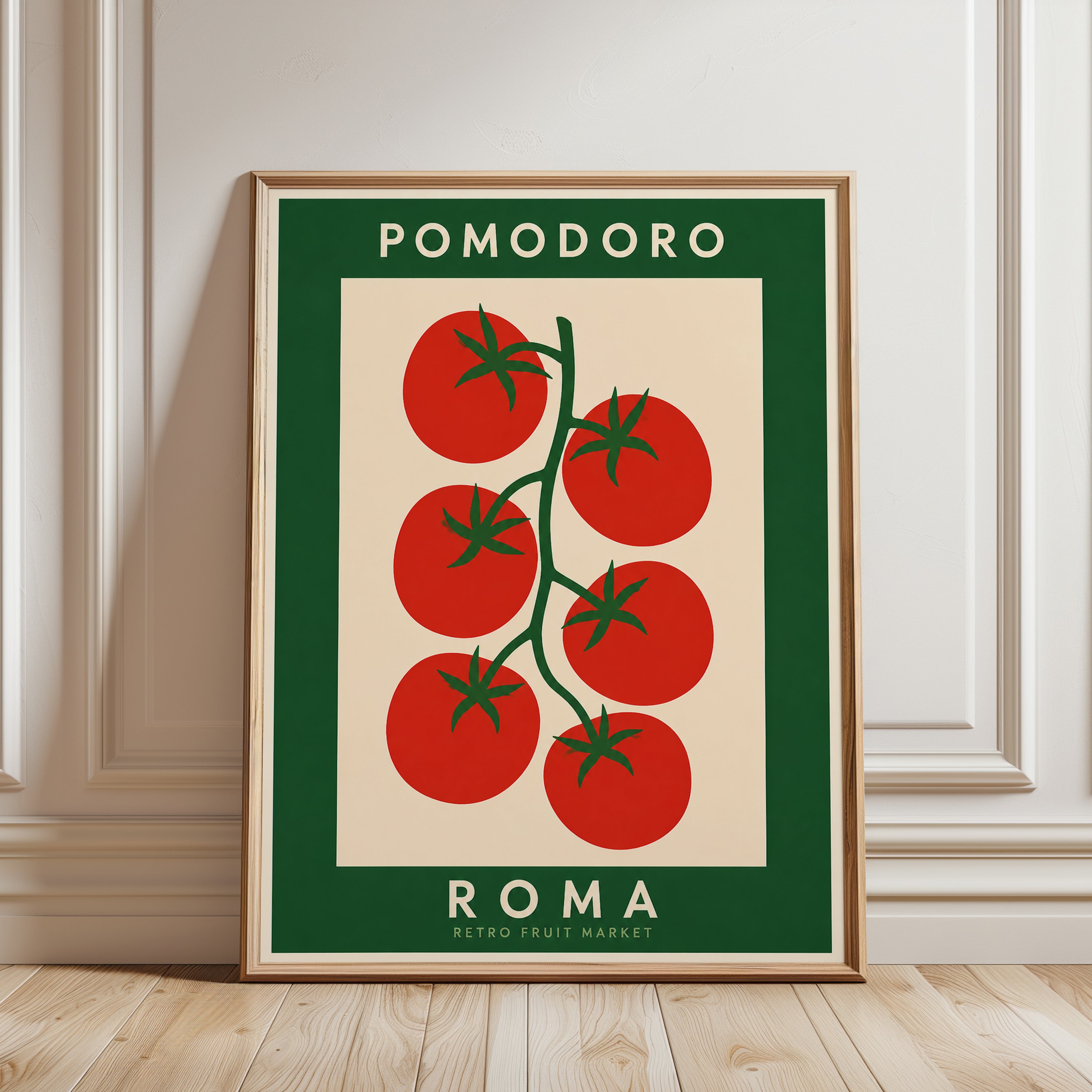 Tomato Vine Poster: Vintage Italian Market Style Wall Art - framed detail