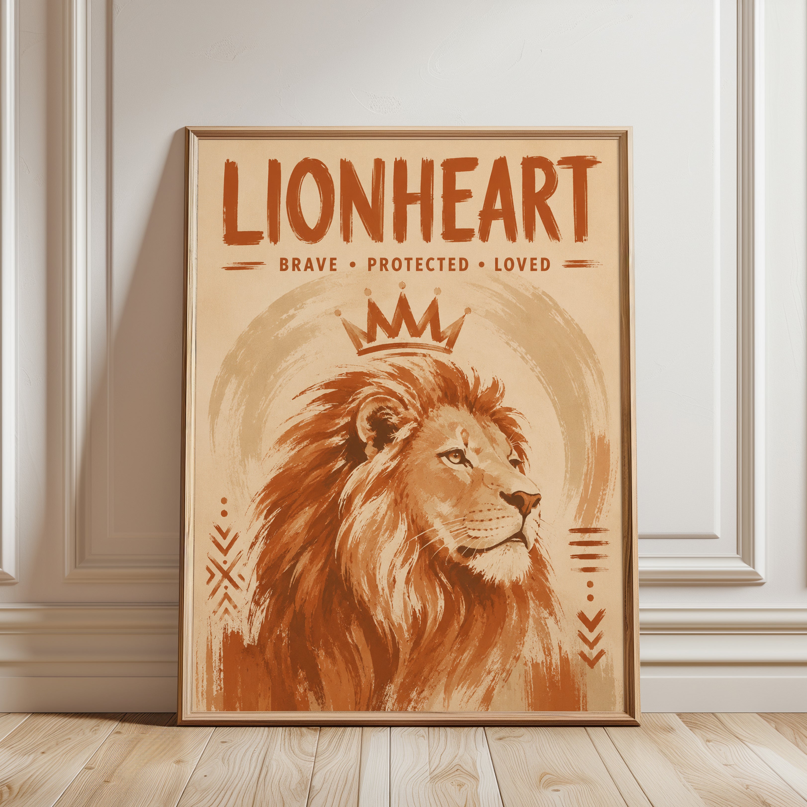Lion Motivational Poster – Lionheart Wall Art - framed detail