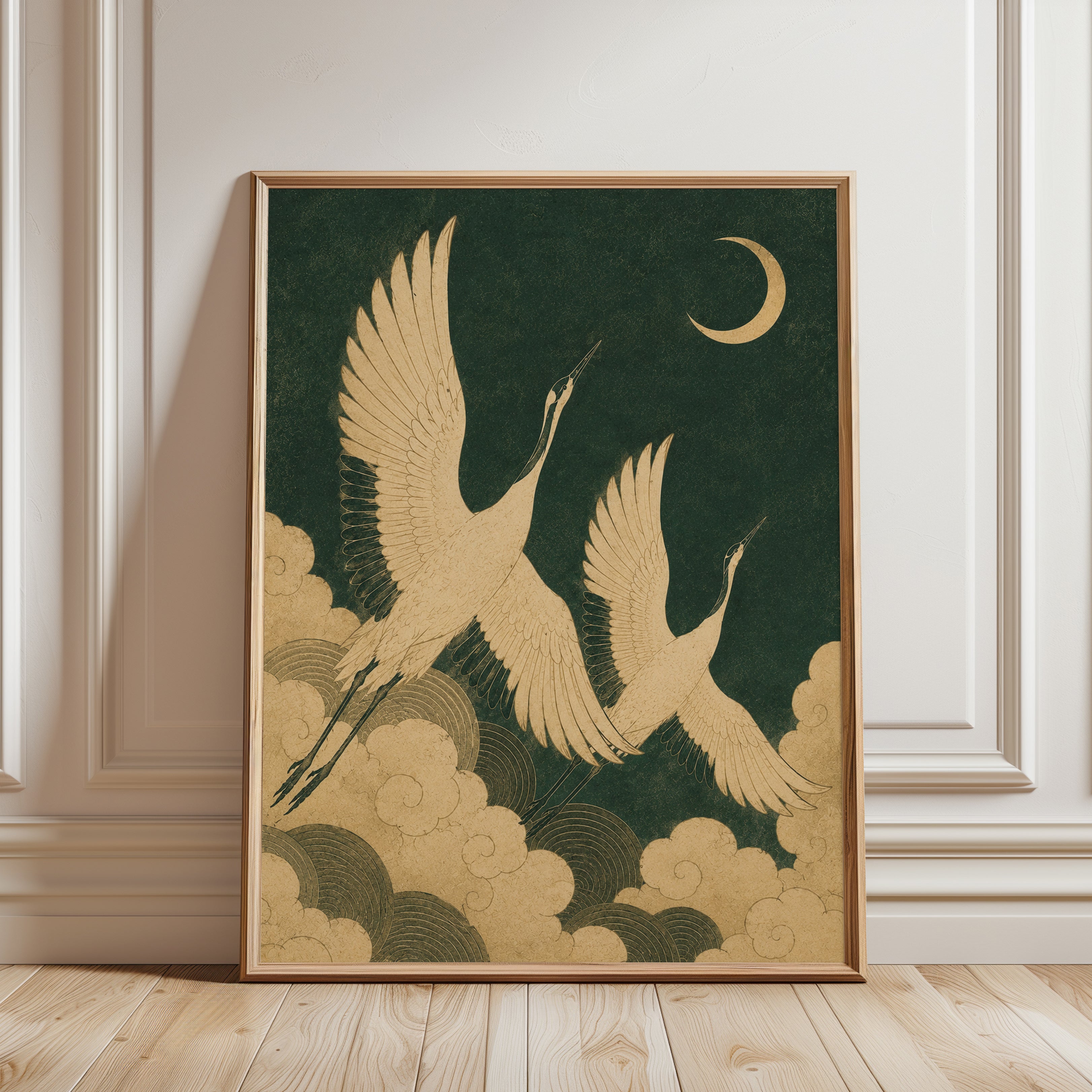 Crane Wall Art Print: Traditional Japanese Bird - framed detail