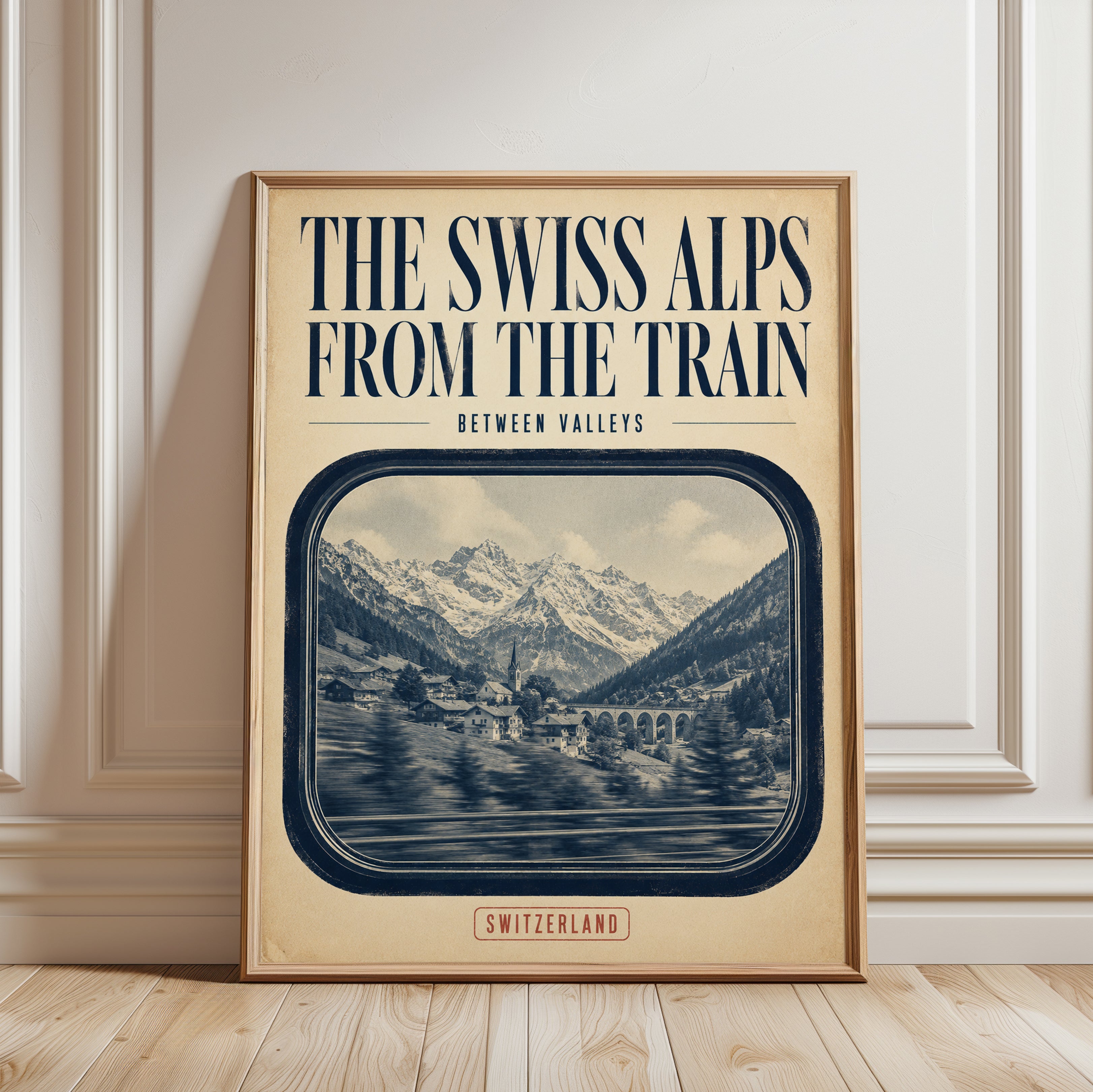 Switzerland Travel Poster – Swiss Alps Print - framed detail