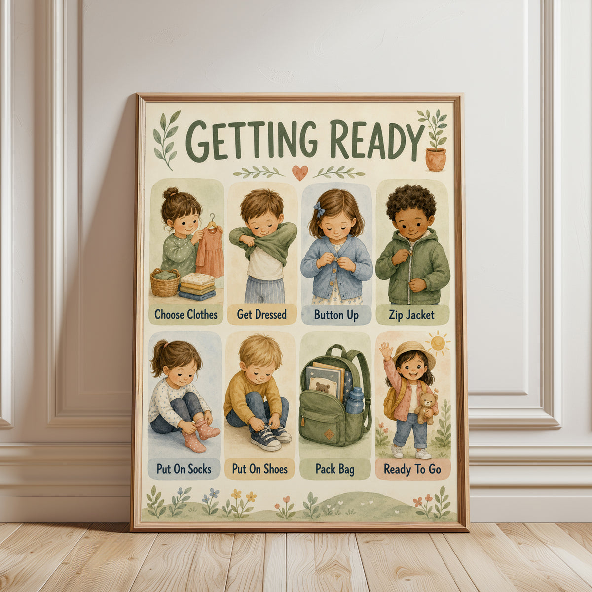 Children's Morning Routine Chart - framed detail