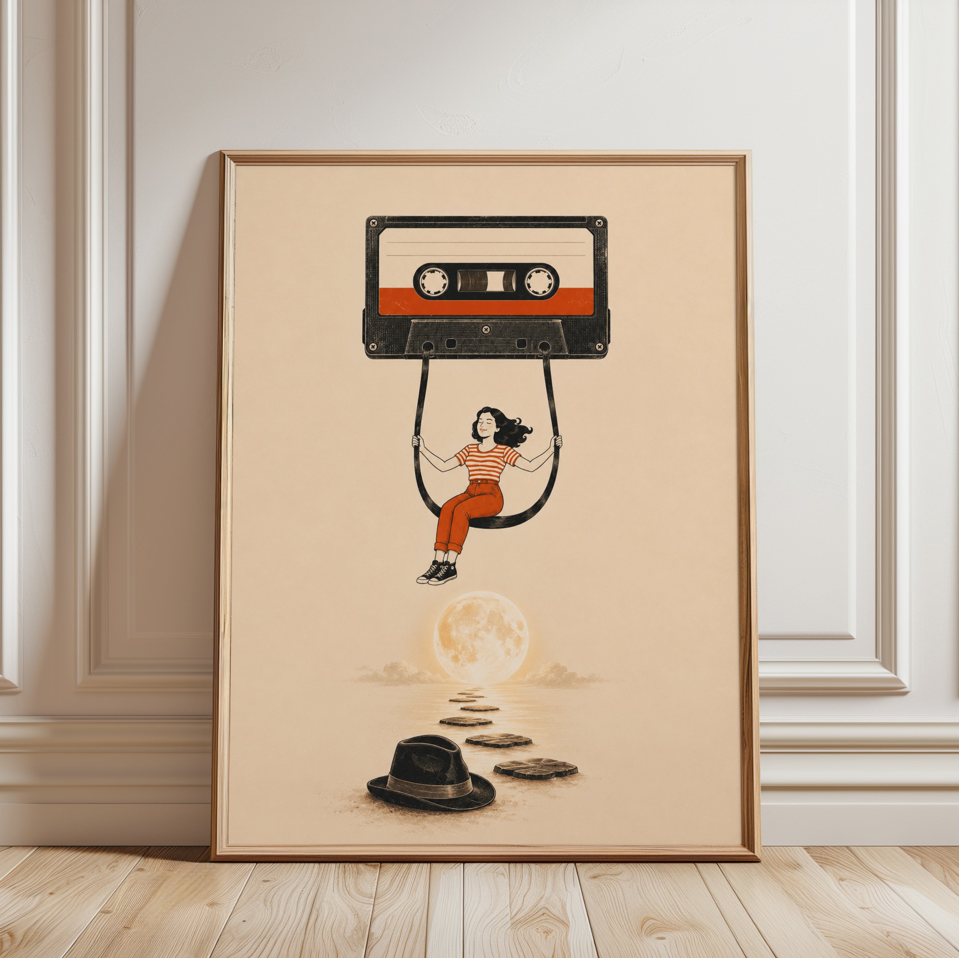 Retro Music Art Print – Vintage Cassette Tape - framed detail