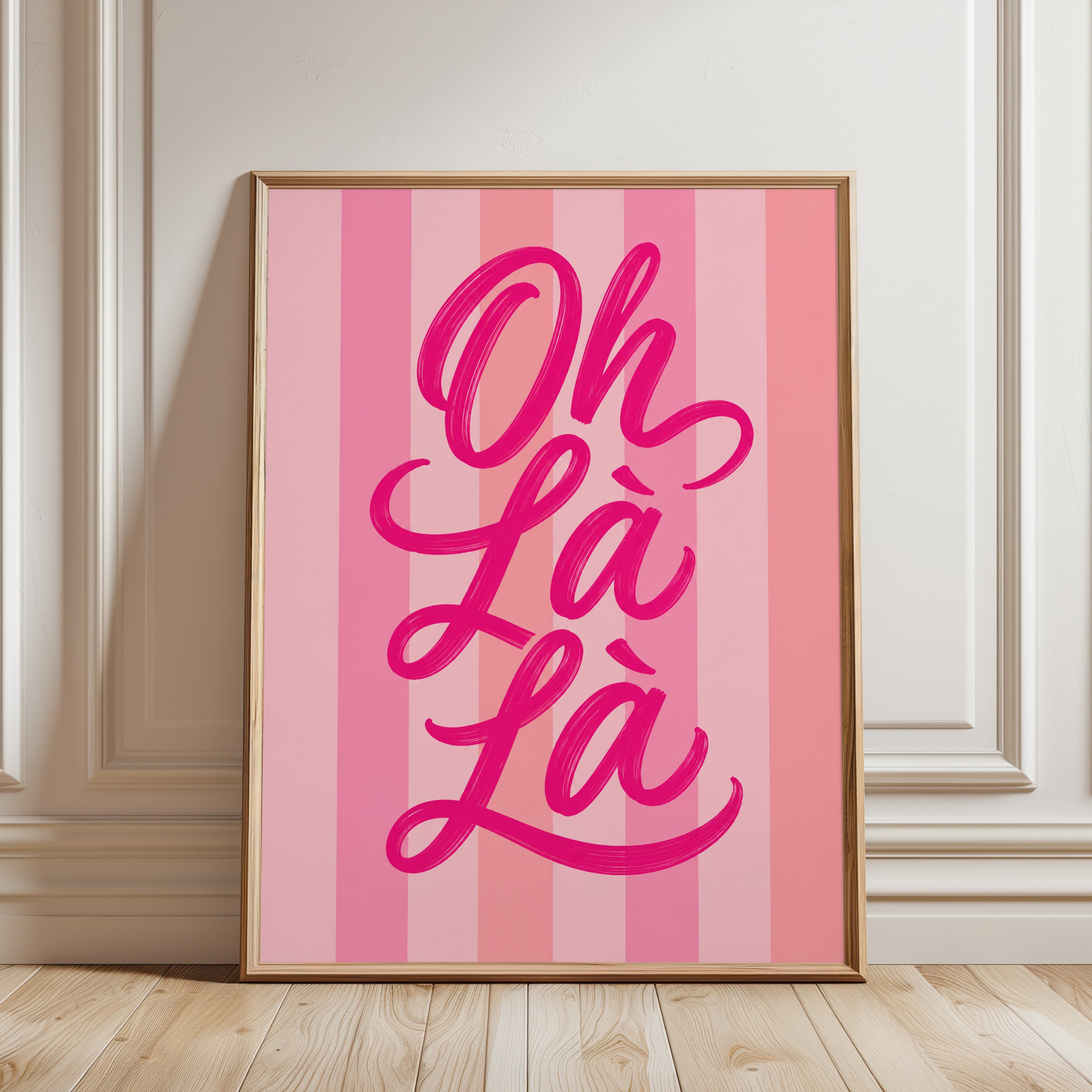 Pink Typography Print – Oh La La Wall Art - framed detail