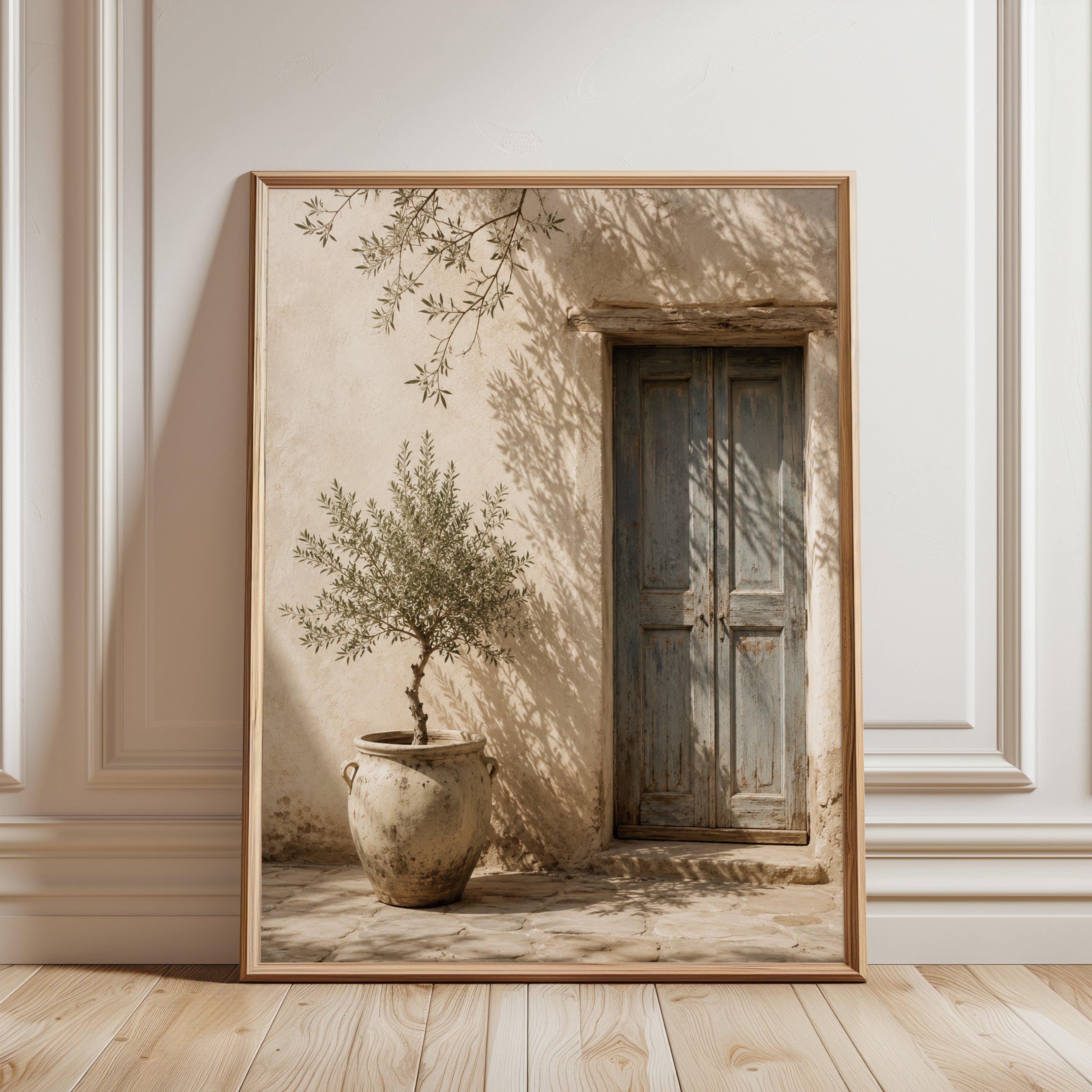 Mediterranean Door Print – Rustic Olive Tree - framed detail