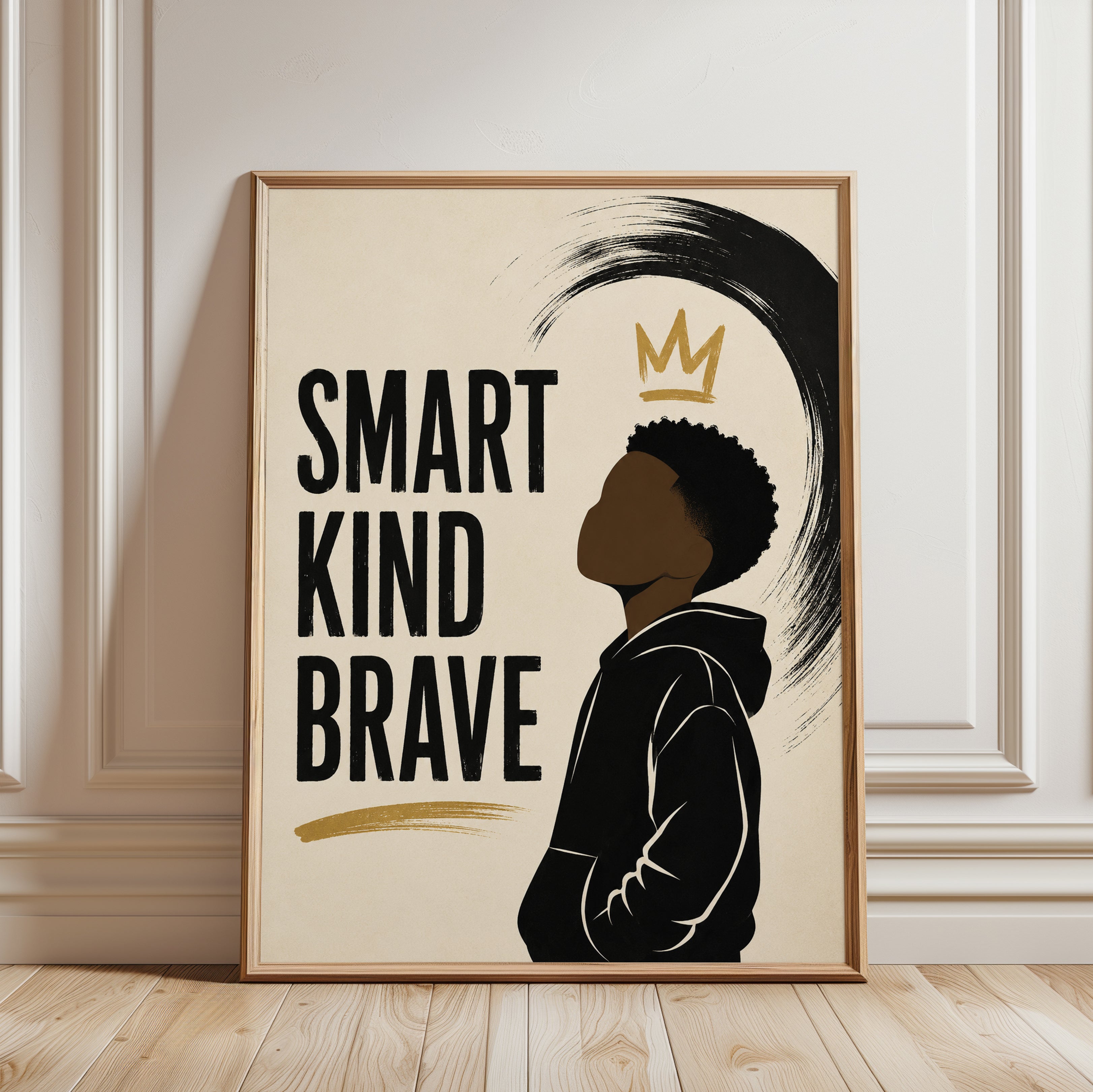 Smart Kind Brave Art Print: Inspirational Crown Portrait - framed detail