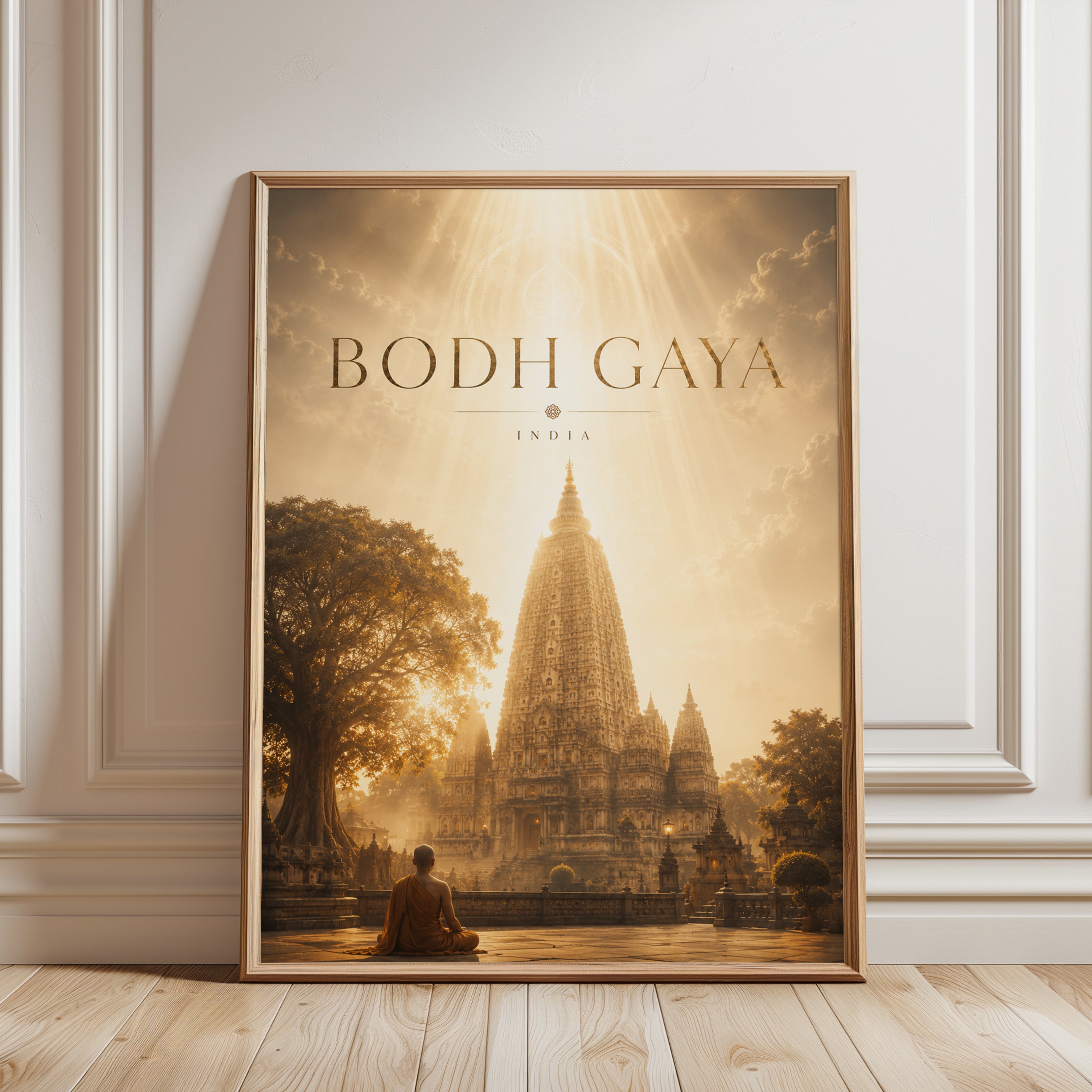 Bodhi Gaya Travel Poster – India Wall Art - framed detail