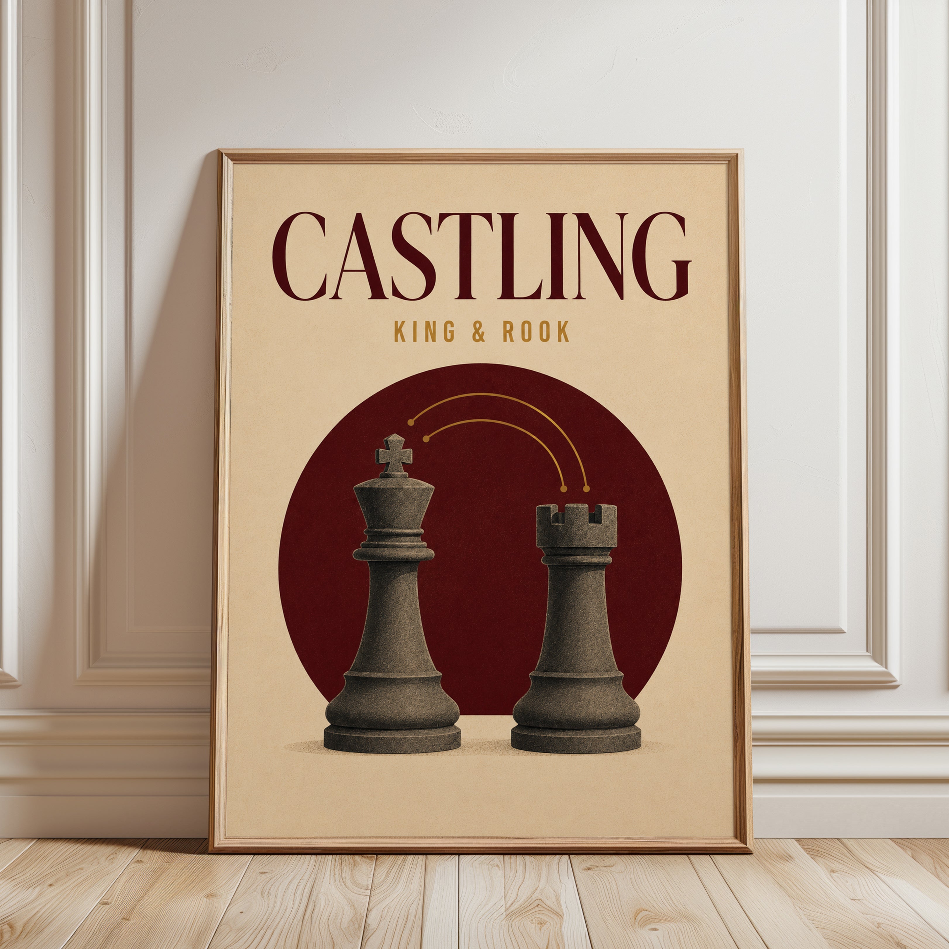 Chess Castling Art Print: Vintage King and Rook Design - framed detail