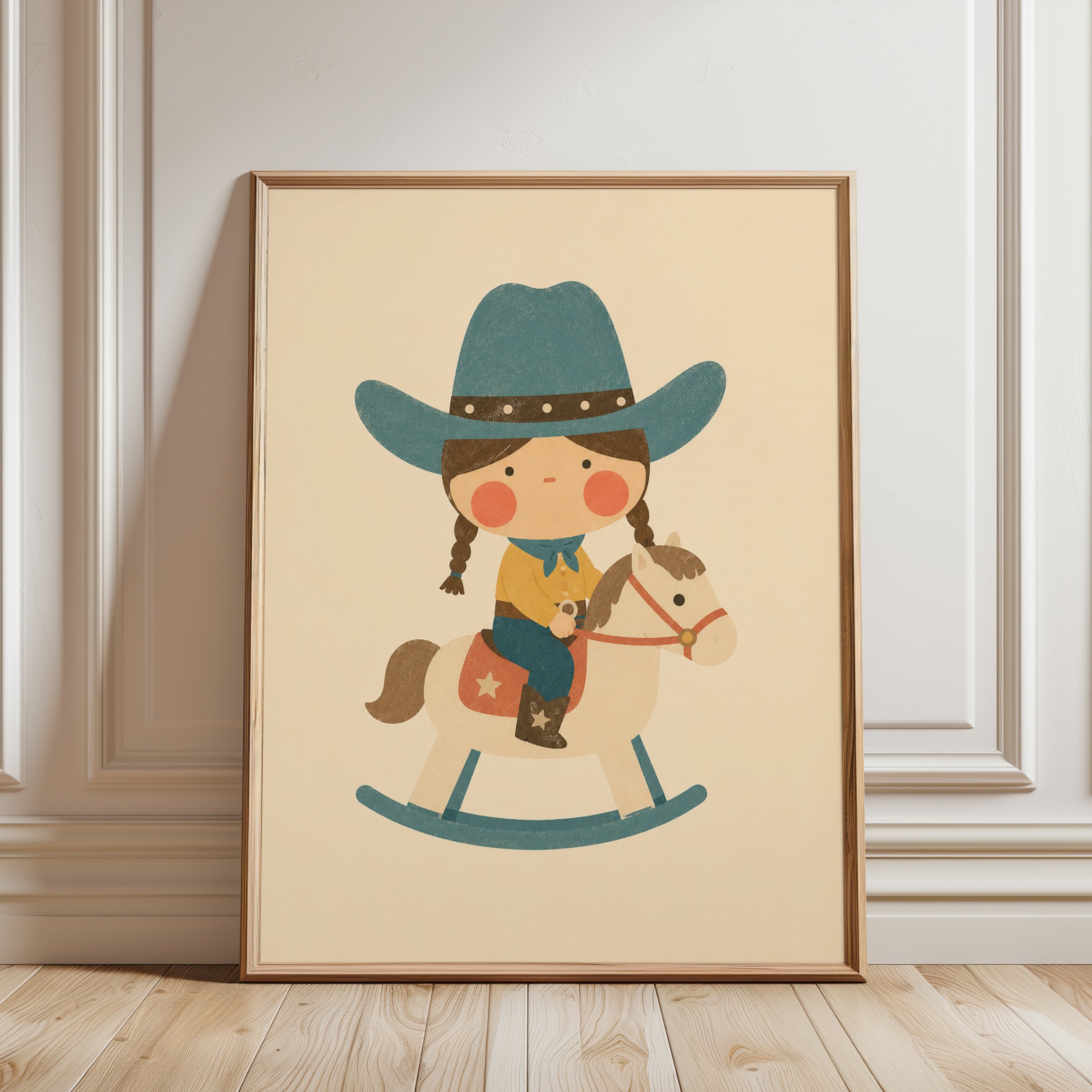 Cowboy Rocking Horse Print - framed detail