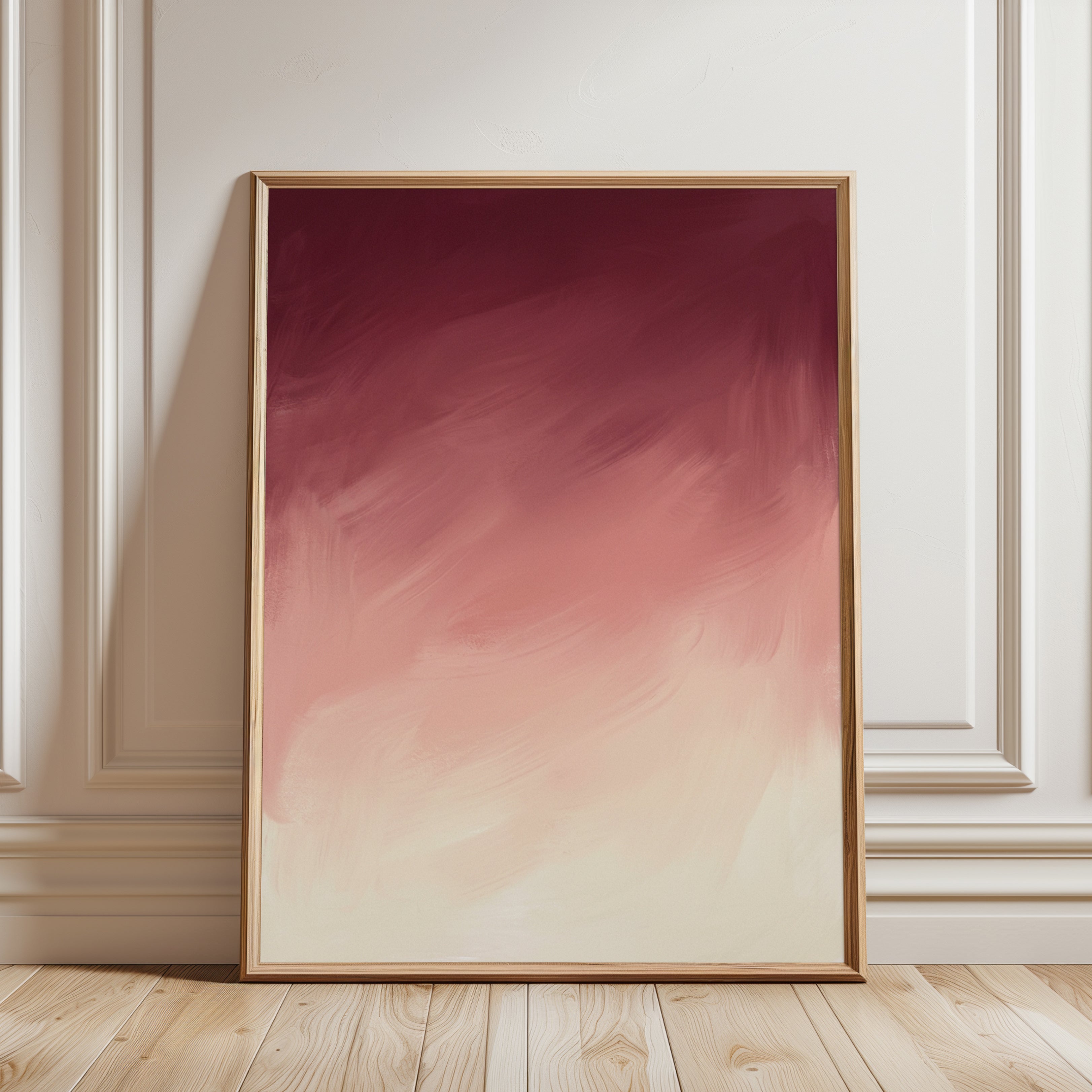 Abstract Ombre Gradient Print — Burgundy to Cream Fade - framed detail