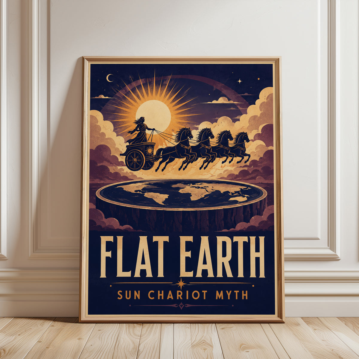 Mythology Wall Art: Flat Earth Sun Chariot - framed detail