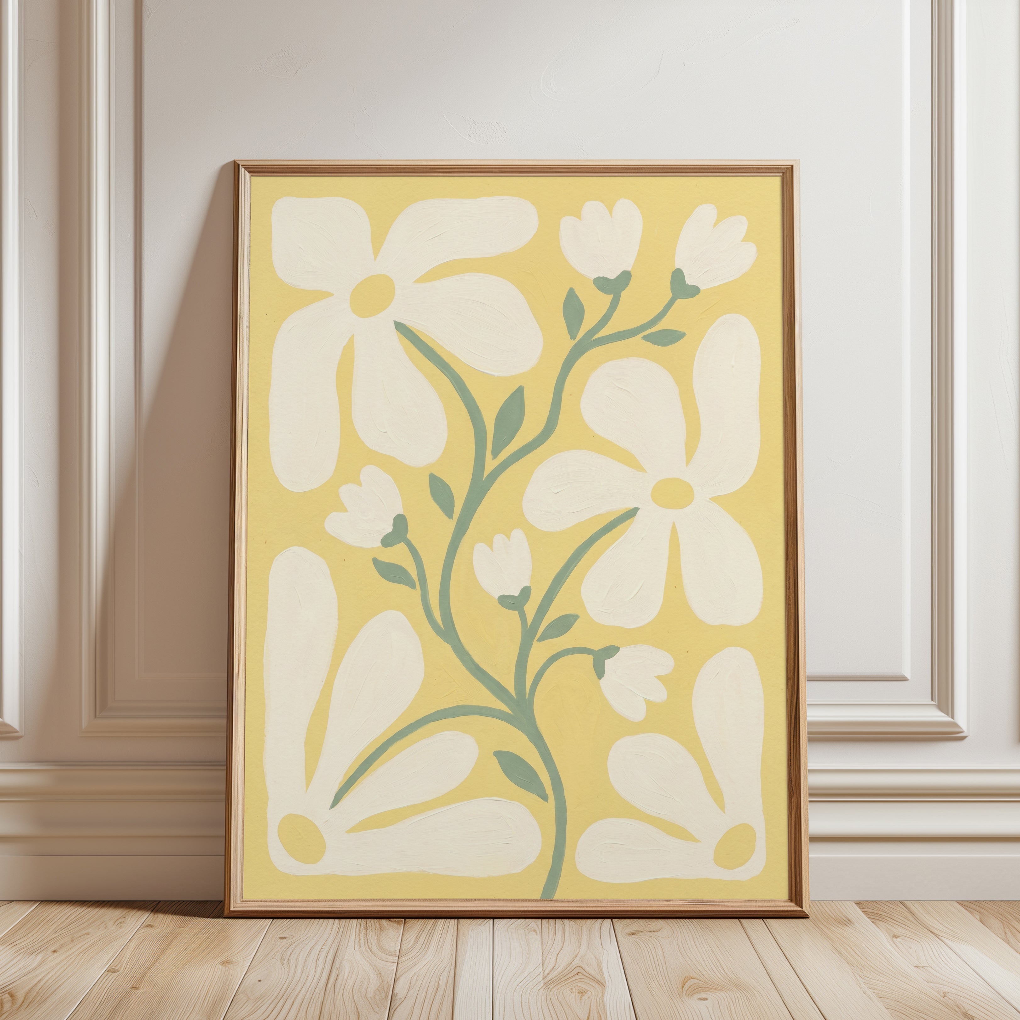 Botanical Wall Art: Yellow Floral Cutout - framed detail