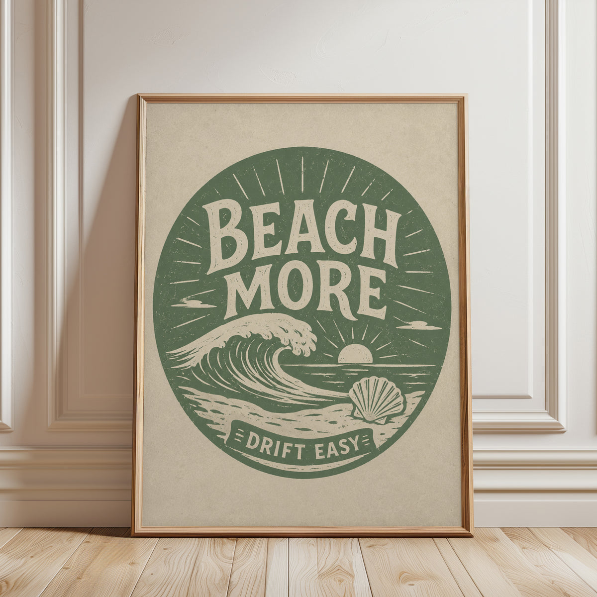 Beach Wall Art Print: Retro Surf Wave Typography - framed detail