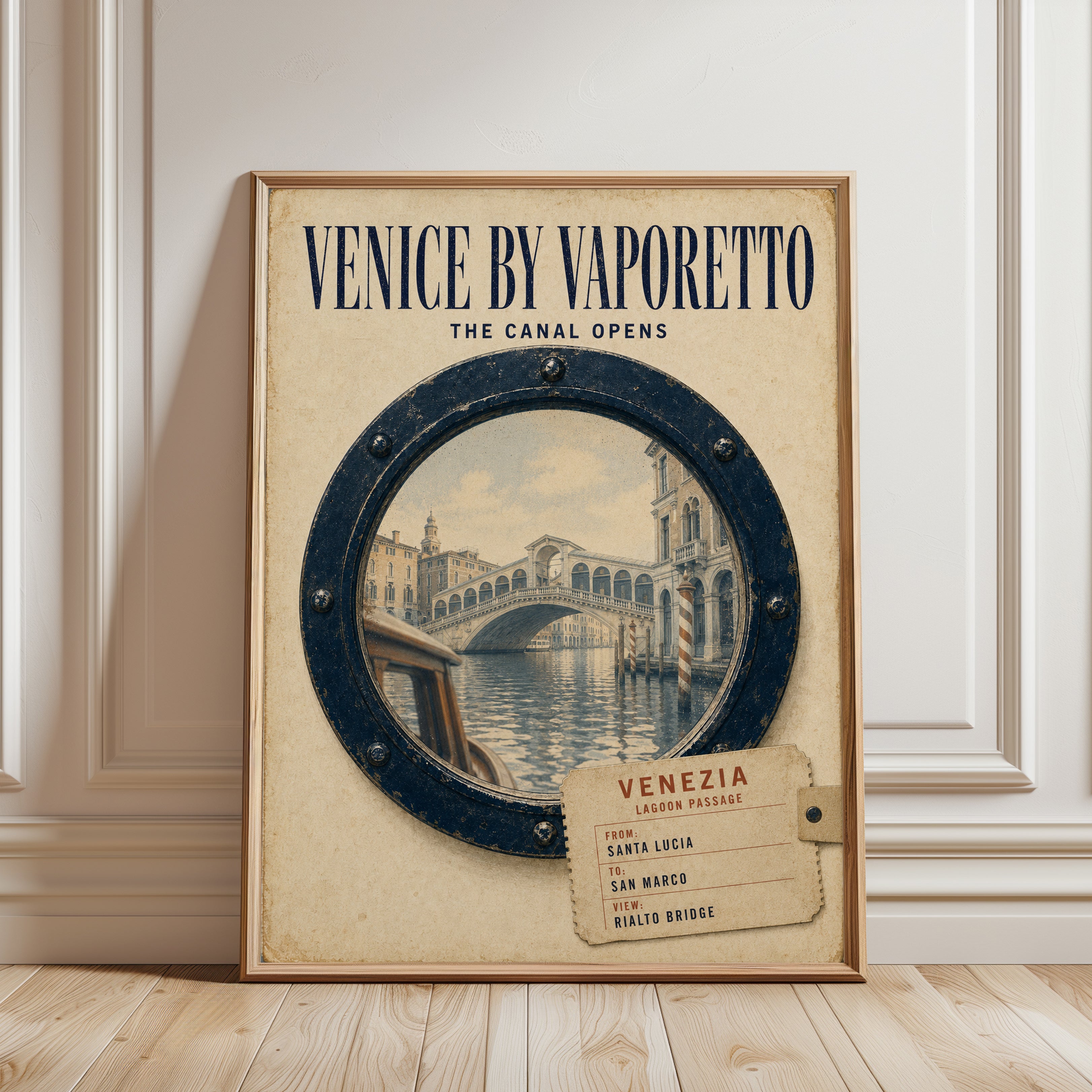 Venice Travel Poster – Vintage Italian Wall Art - framed detail