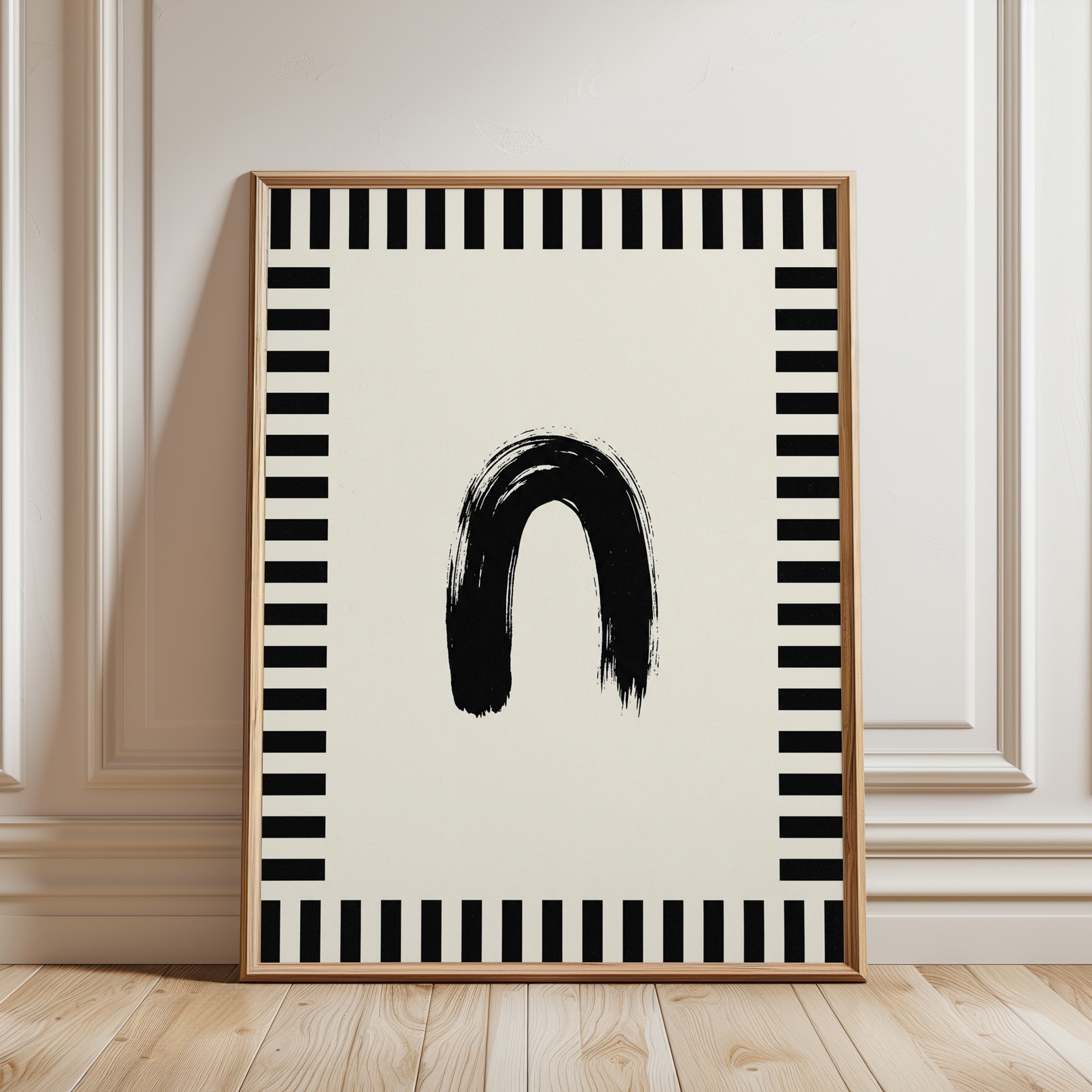 Black Arch Brushstroke Art Print: Minimalist Abstract Design - framed detail