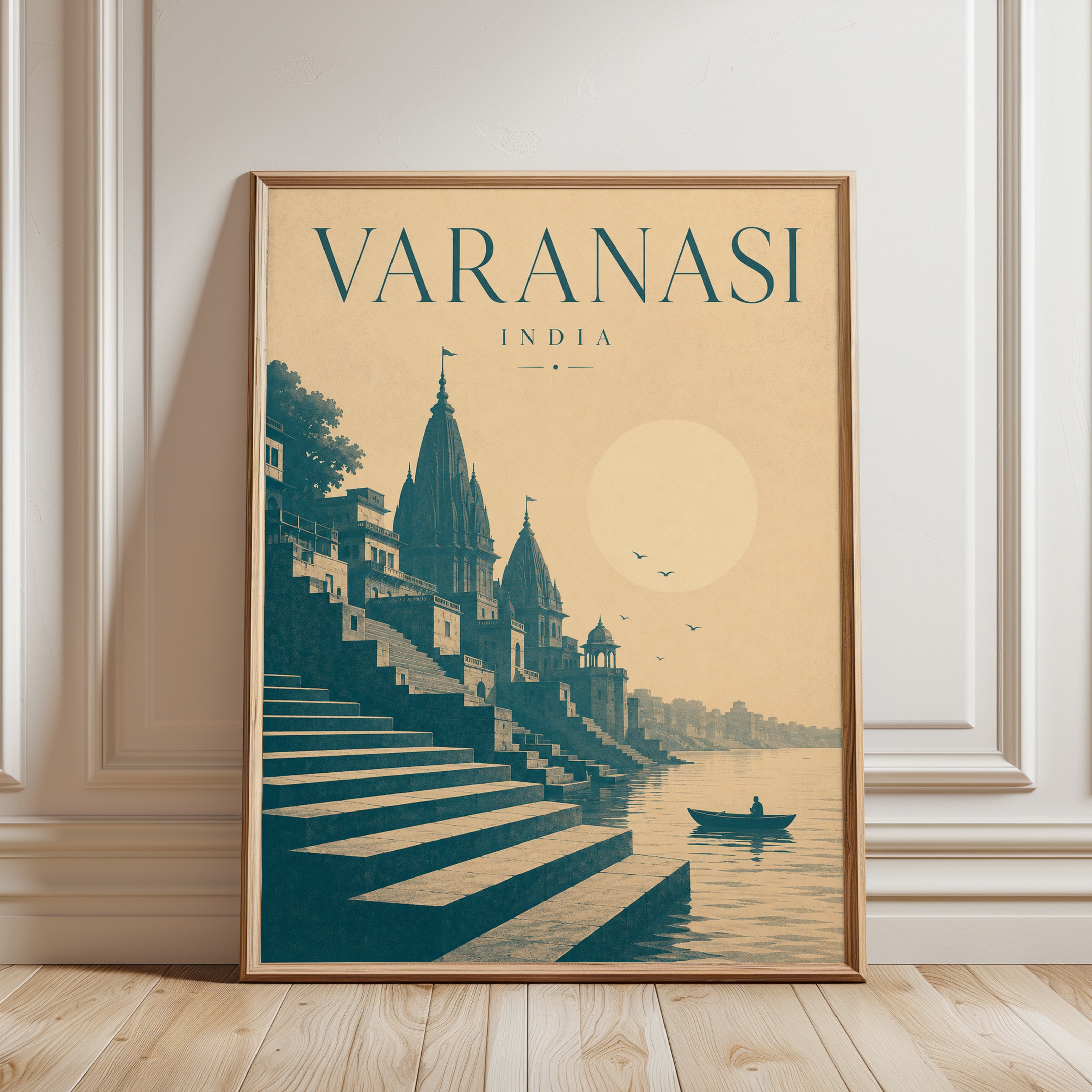Varanasi Travel Poster – India Wall Art - framed detail