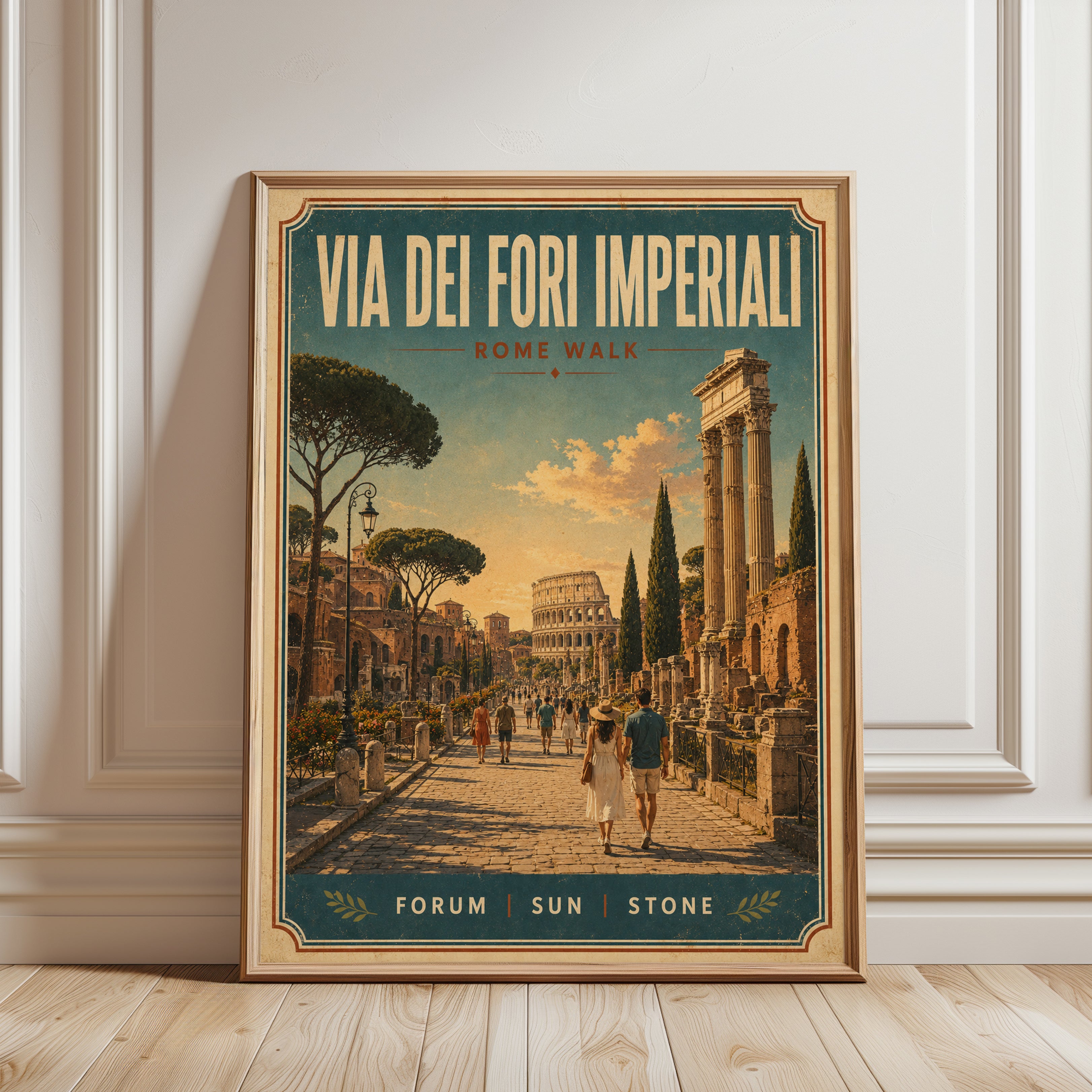 Vintage Rome Travel Poster – Colosseum Italian Print - framed detail