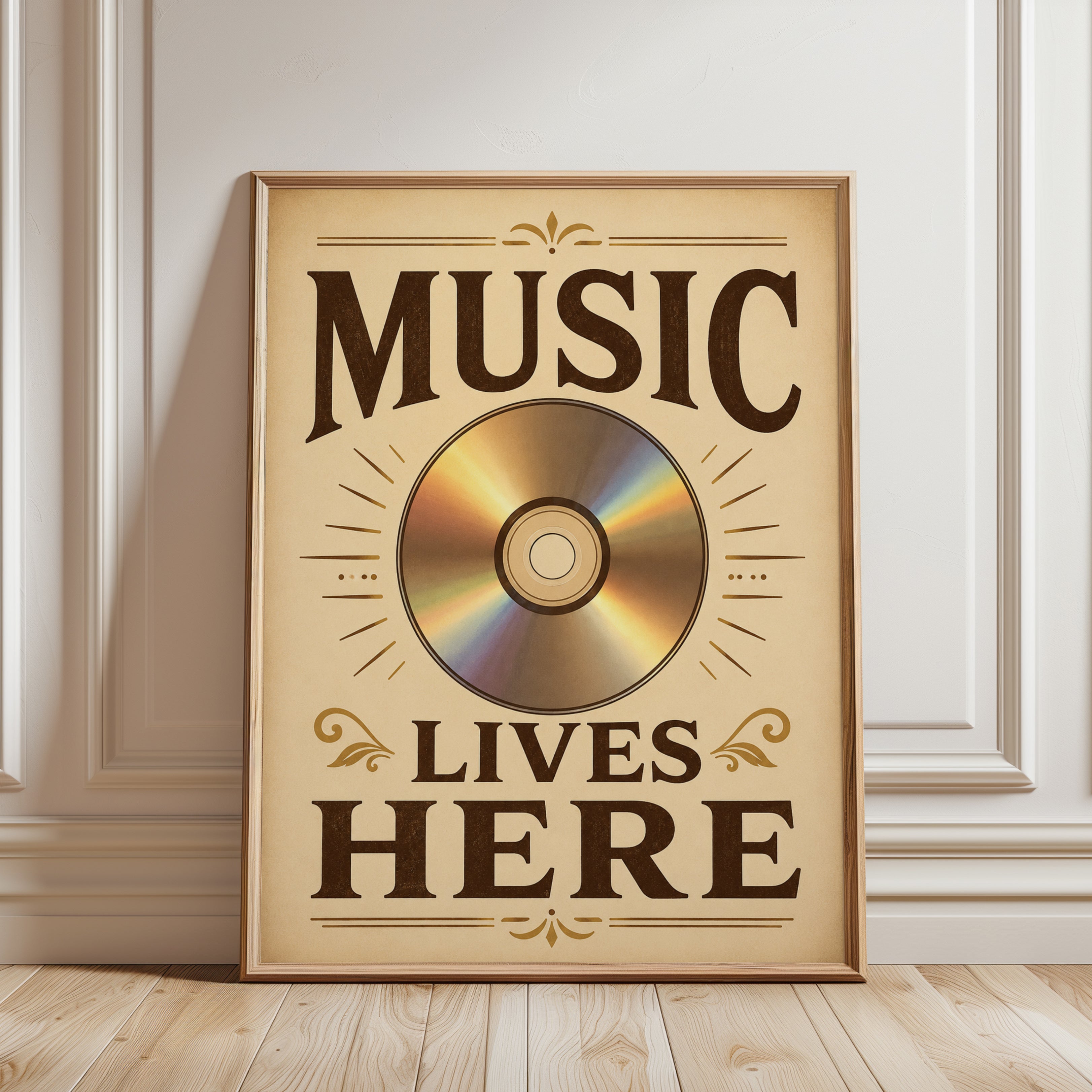 Vintage Typography Music Print - framed detail