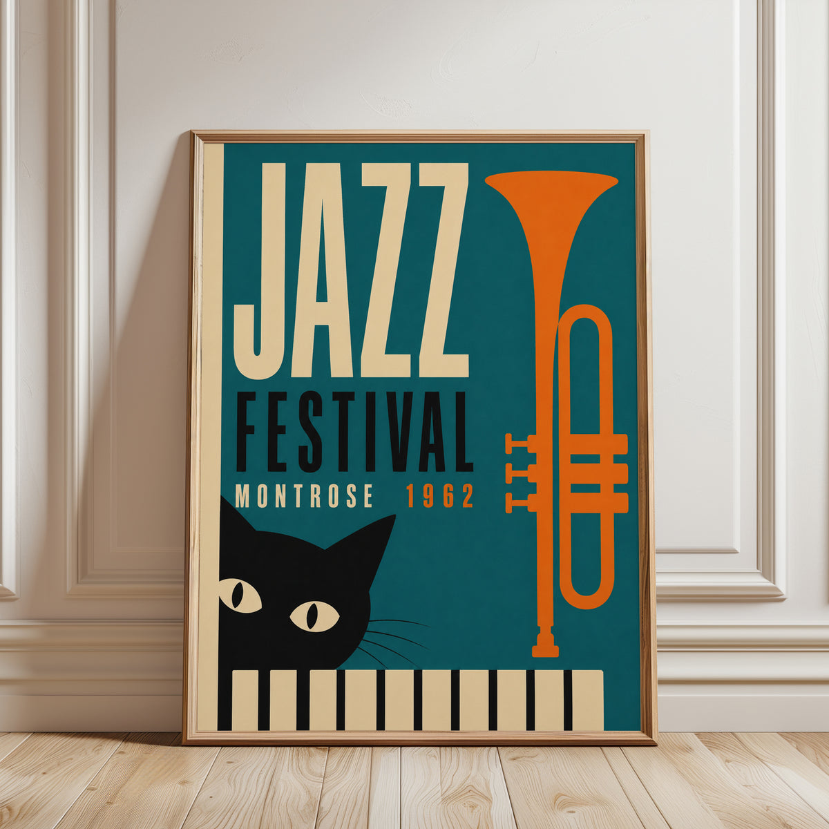 Mid-Century Jazz Festival Poster – Teal - framed detail
