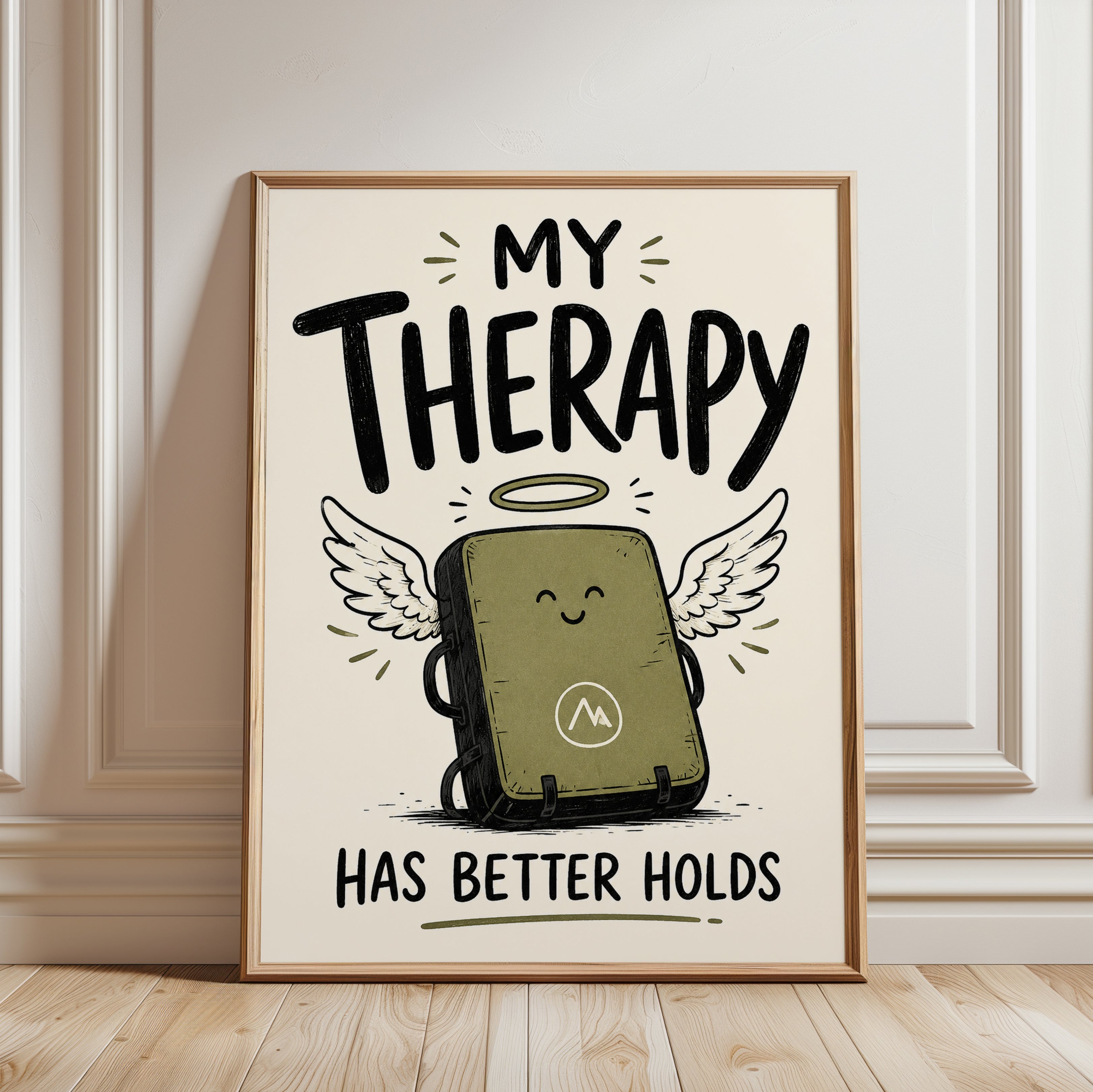 My Therapy Has Better Holds: Climbing Backpack Wall Art - framed detail