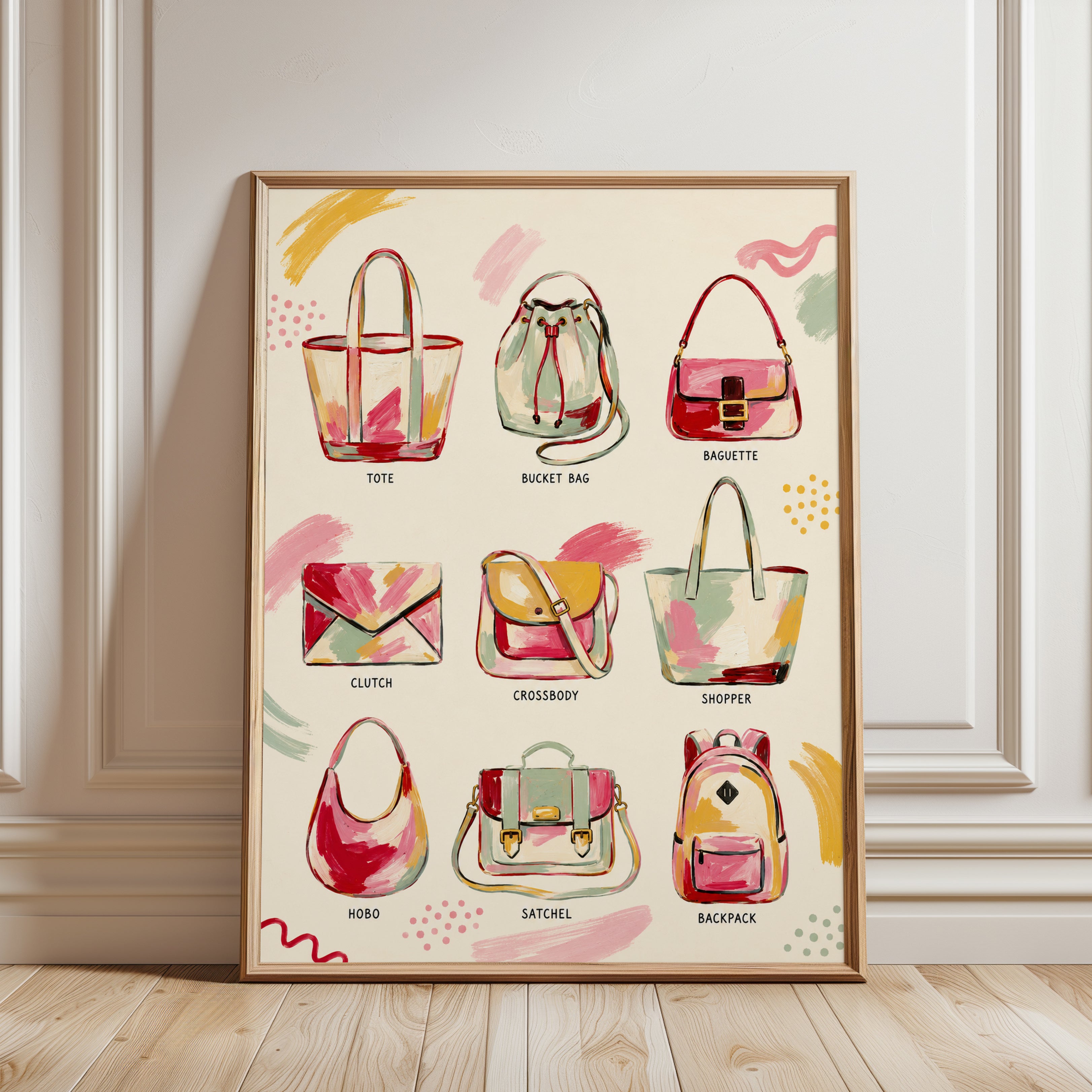 Handbag Collection Guide: Fashion Illustration Art Print - framed detail