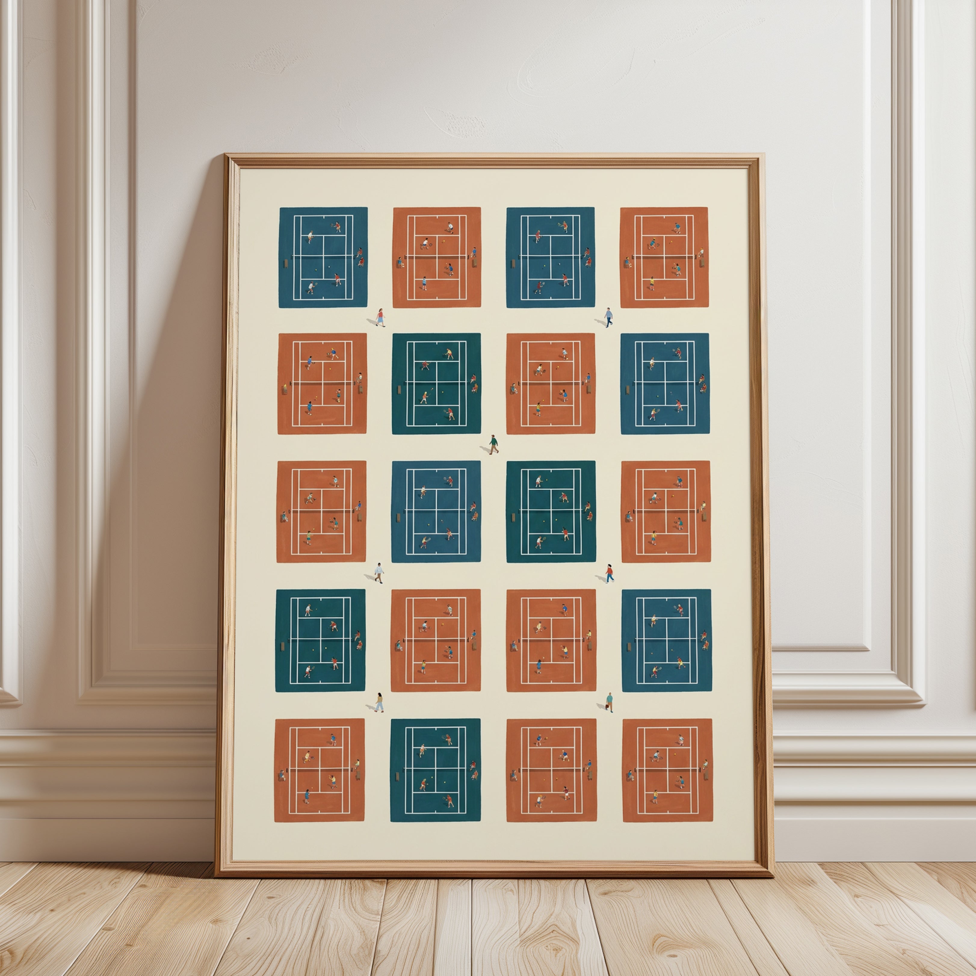 Tennis Court Illustration: Retro Mid-Century Design - framed detail