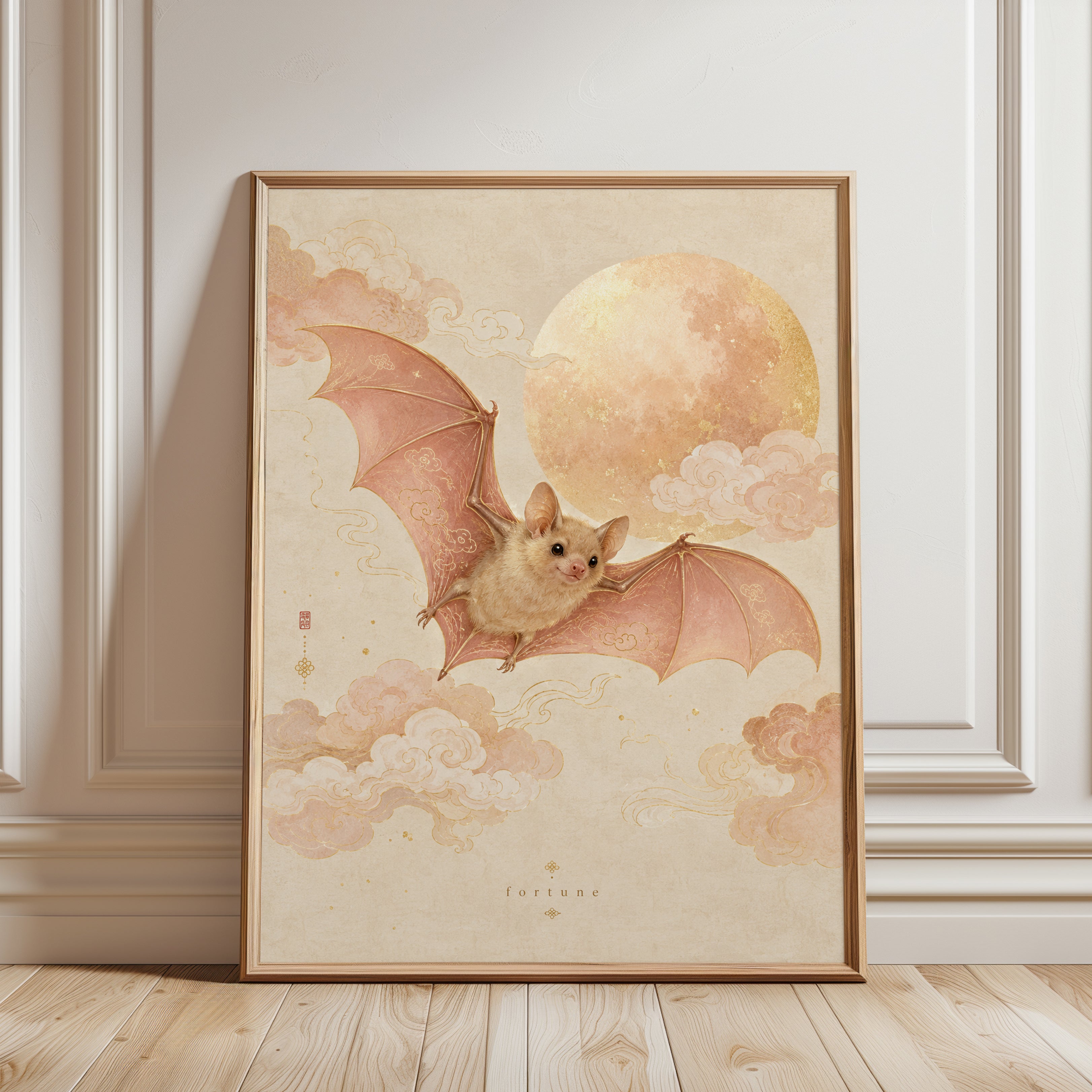 Bat Wall Art – Whimsical Animal Print - framed detail