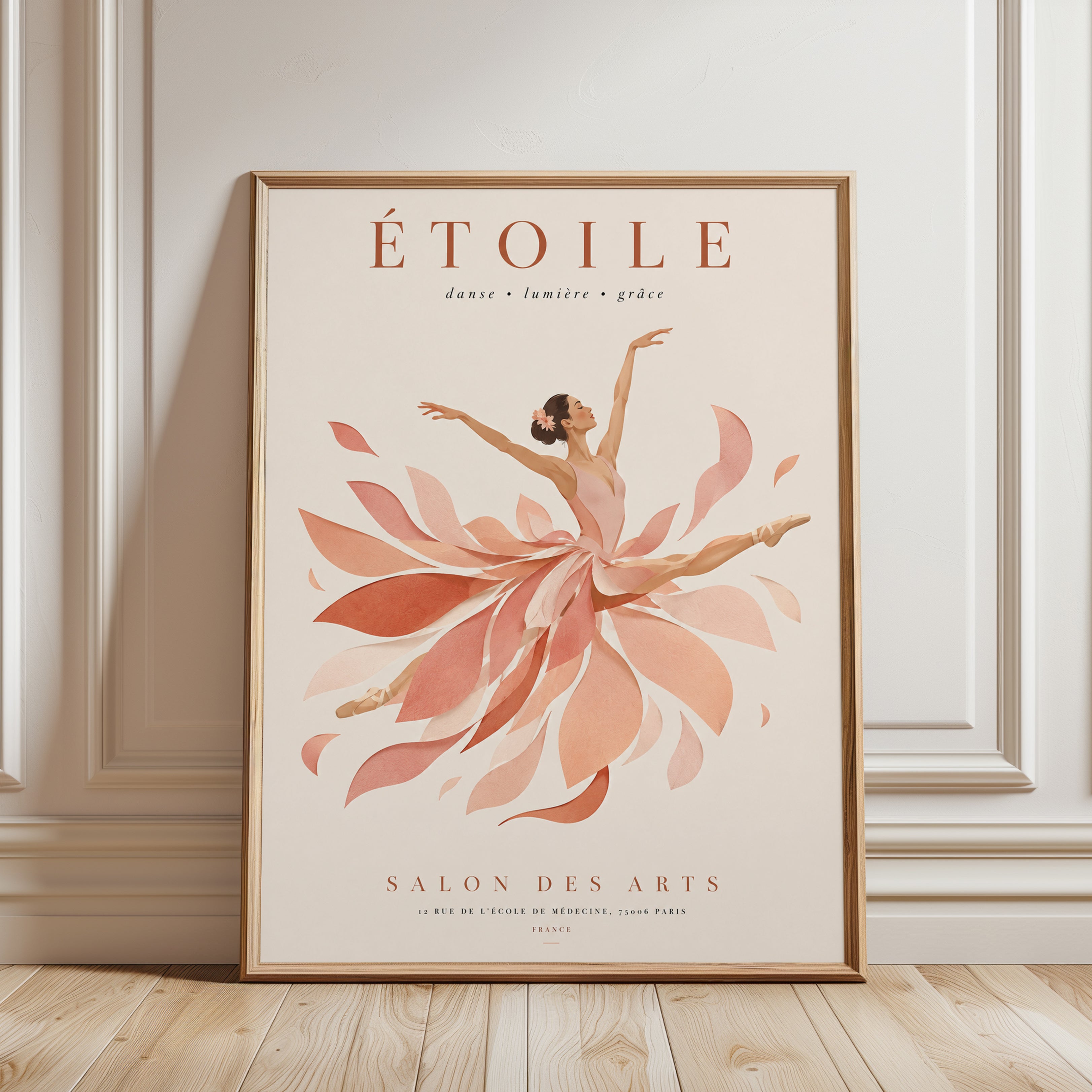 Ballet Dancer Art Print: French Vintage Poster in Blush Pink - framed detail