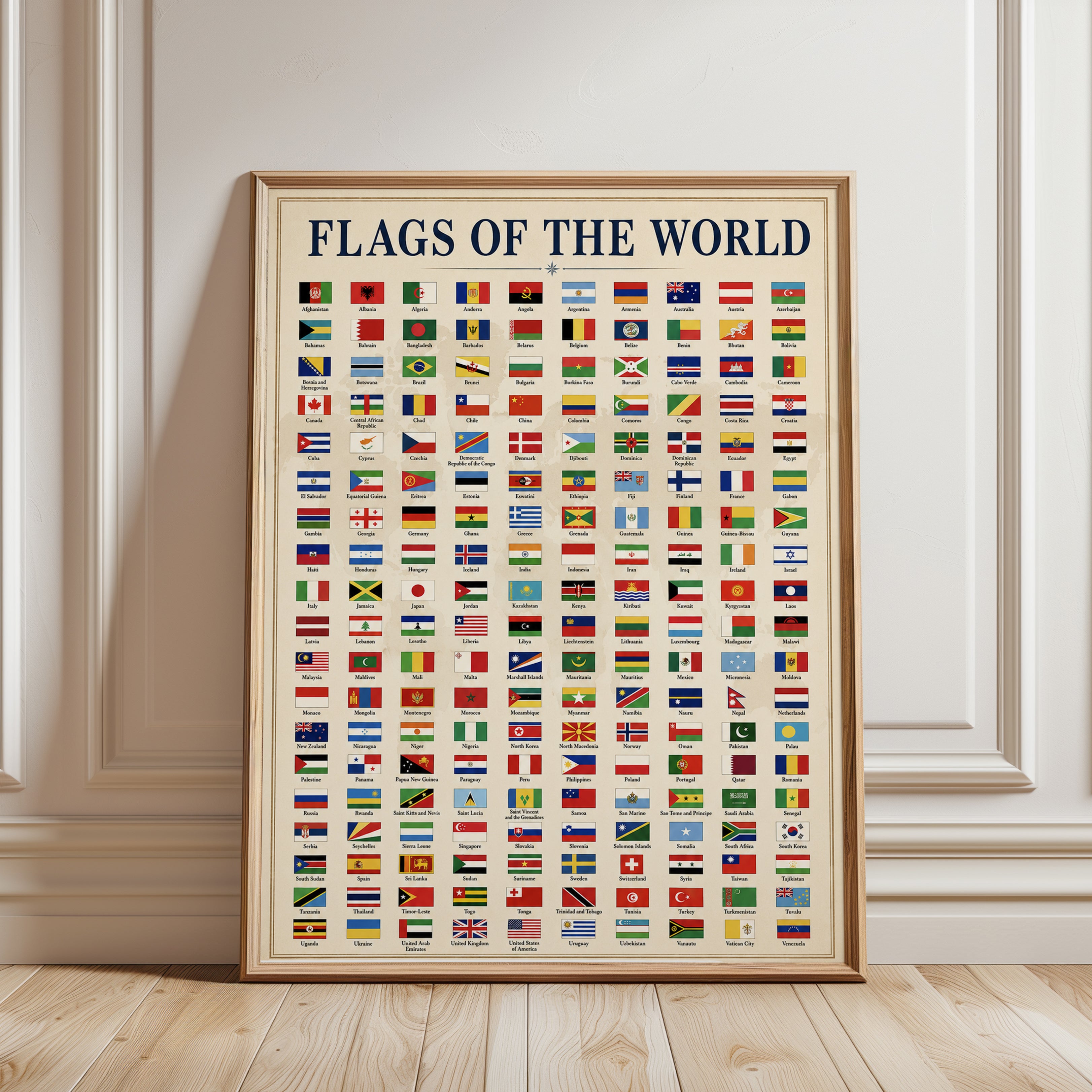 Flags of the World Poster: Vintage Educational Reference Chart - framed detail
