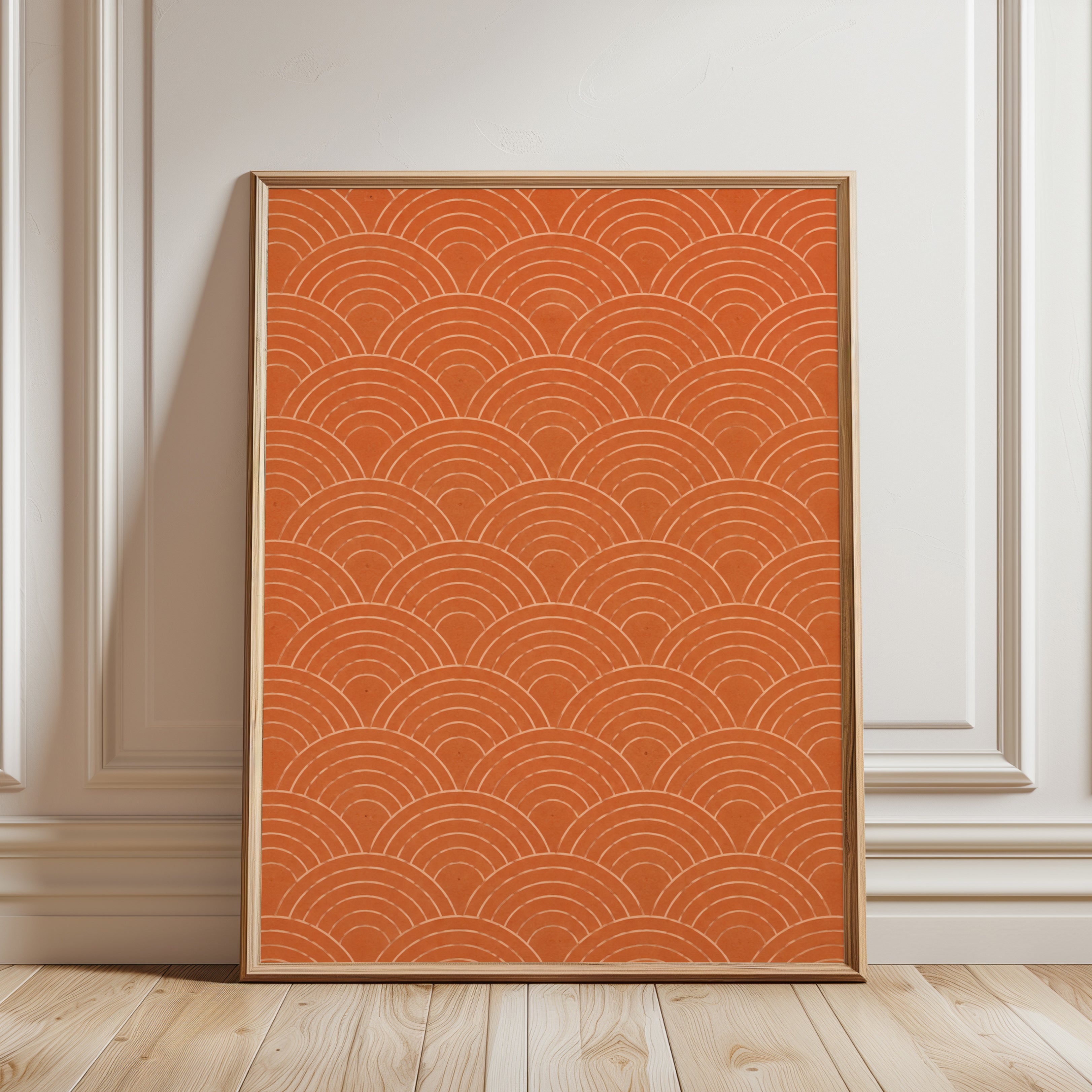 Seigaiha Wave Pattern Print: Japanese Terracotta Wall Art (Unframed) - framed detail