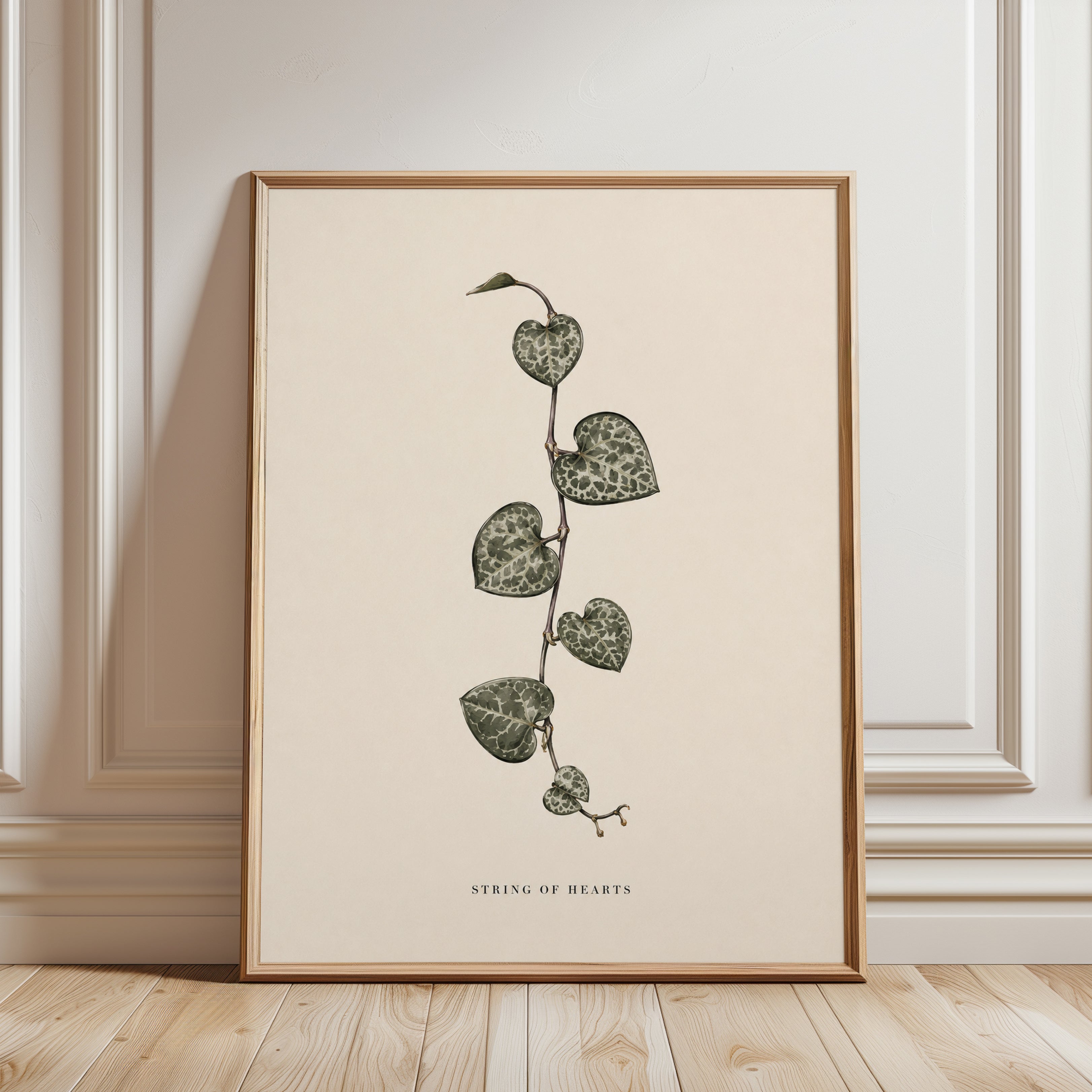 String of Hearts Plant Print – Botanical Wall Art - framed detail