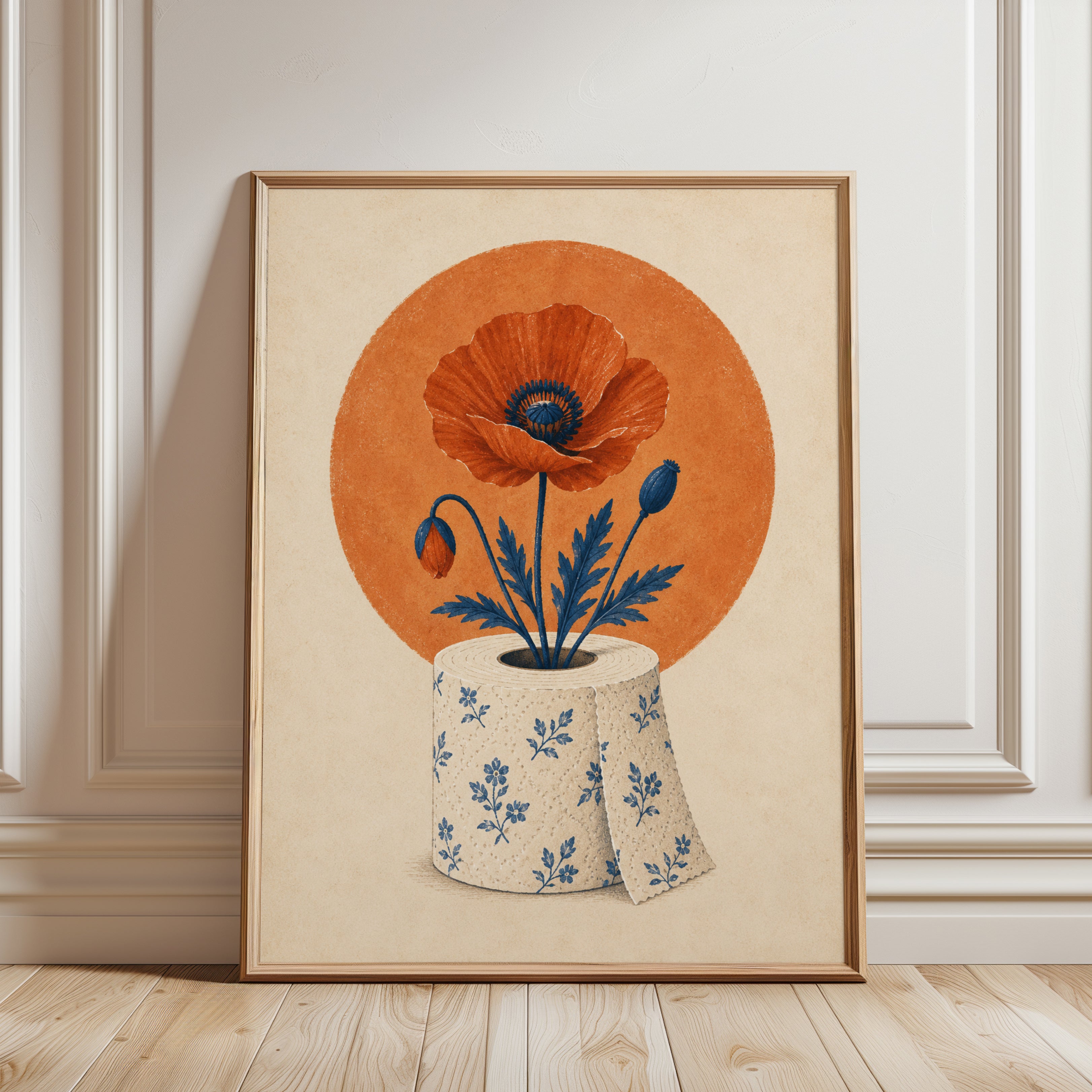 Poppy Flower Wall Art – Botanical Print - framed detail