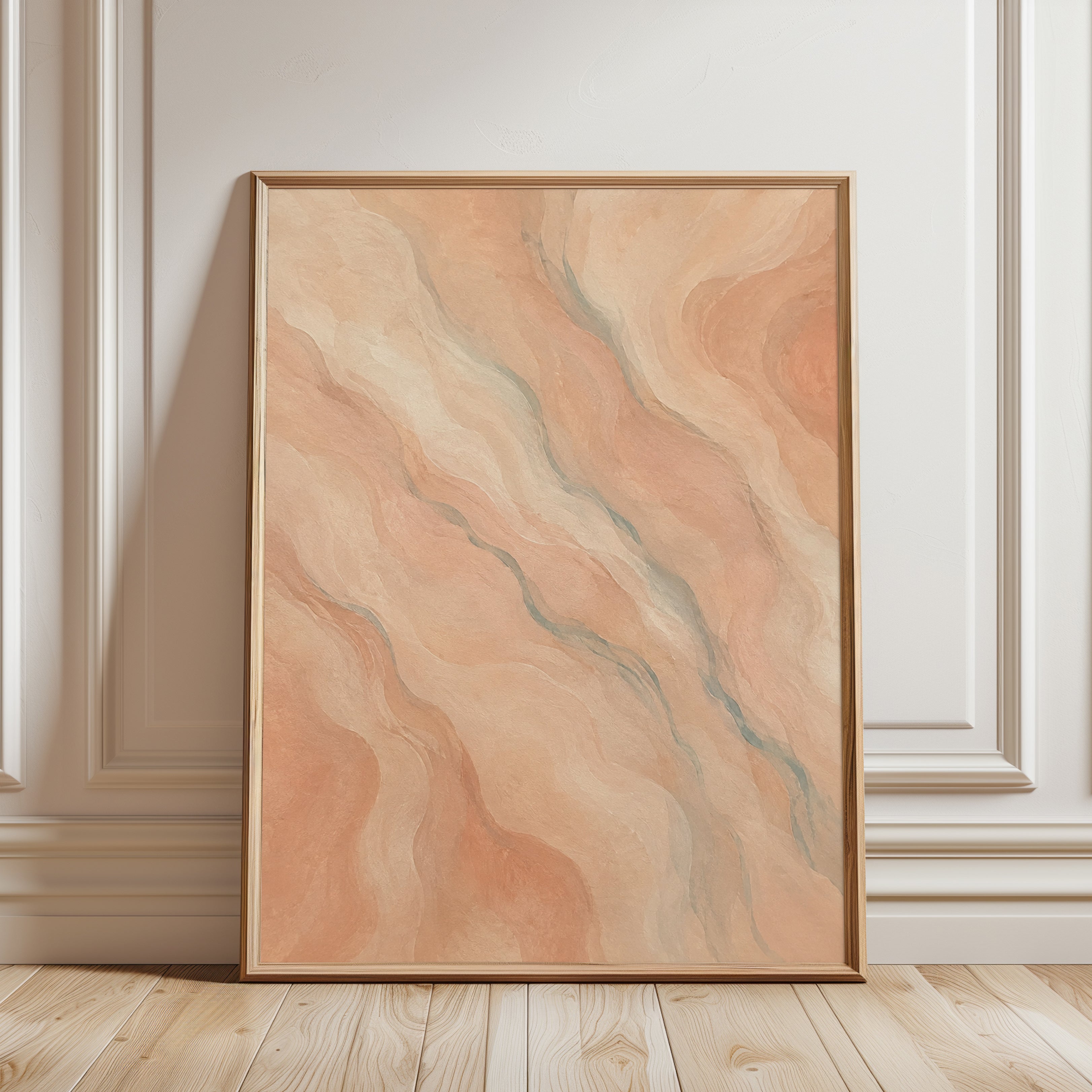 Abstract Marble Wall Art – Peach Pink Print - framed detail