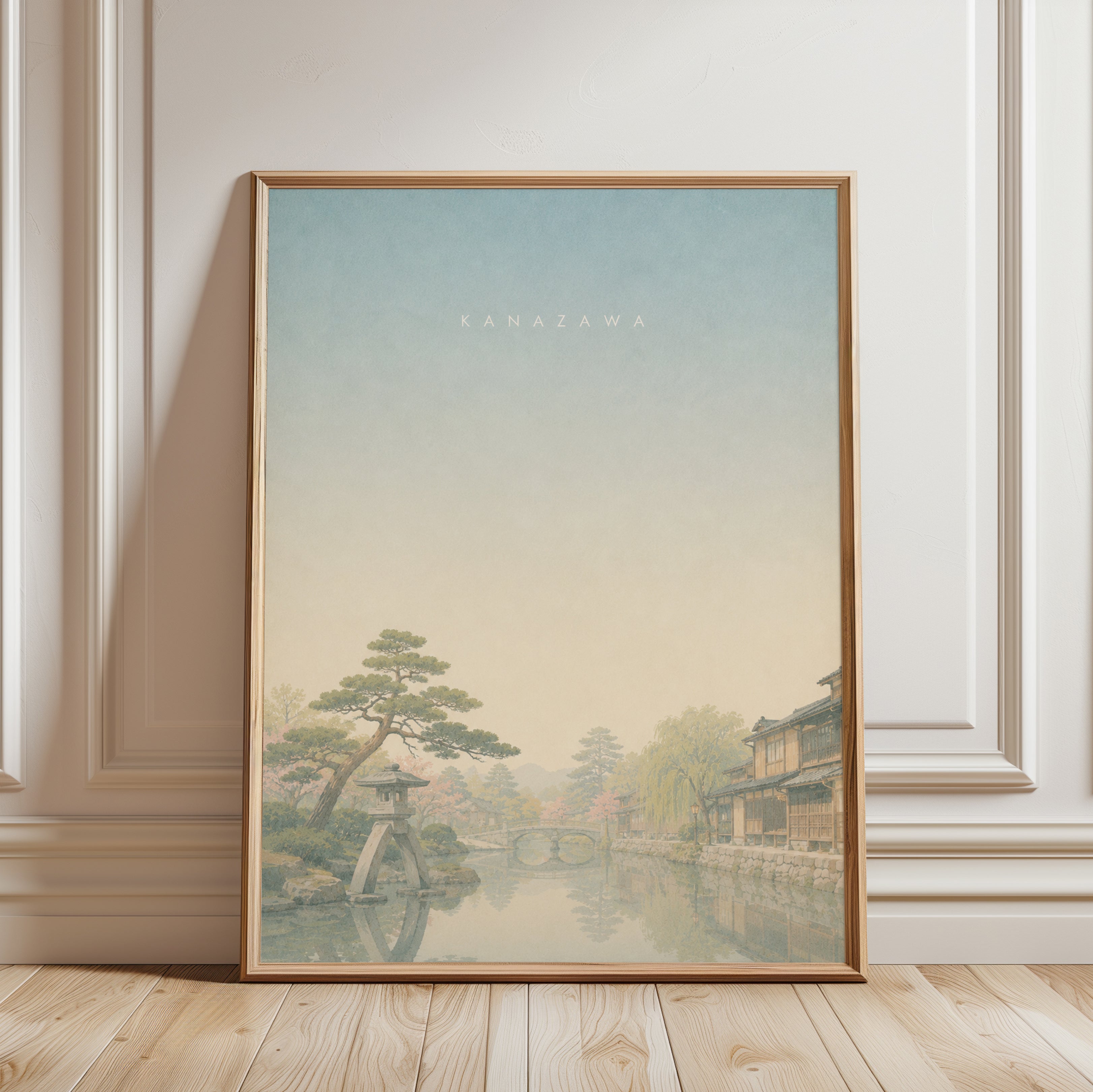 Kanazawa Garden Wall Art: Misty Japanese Landscape Print - framed detail