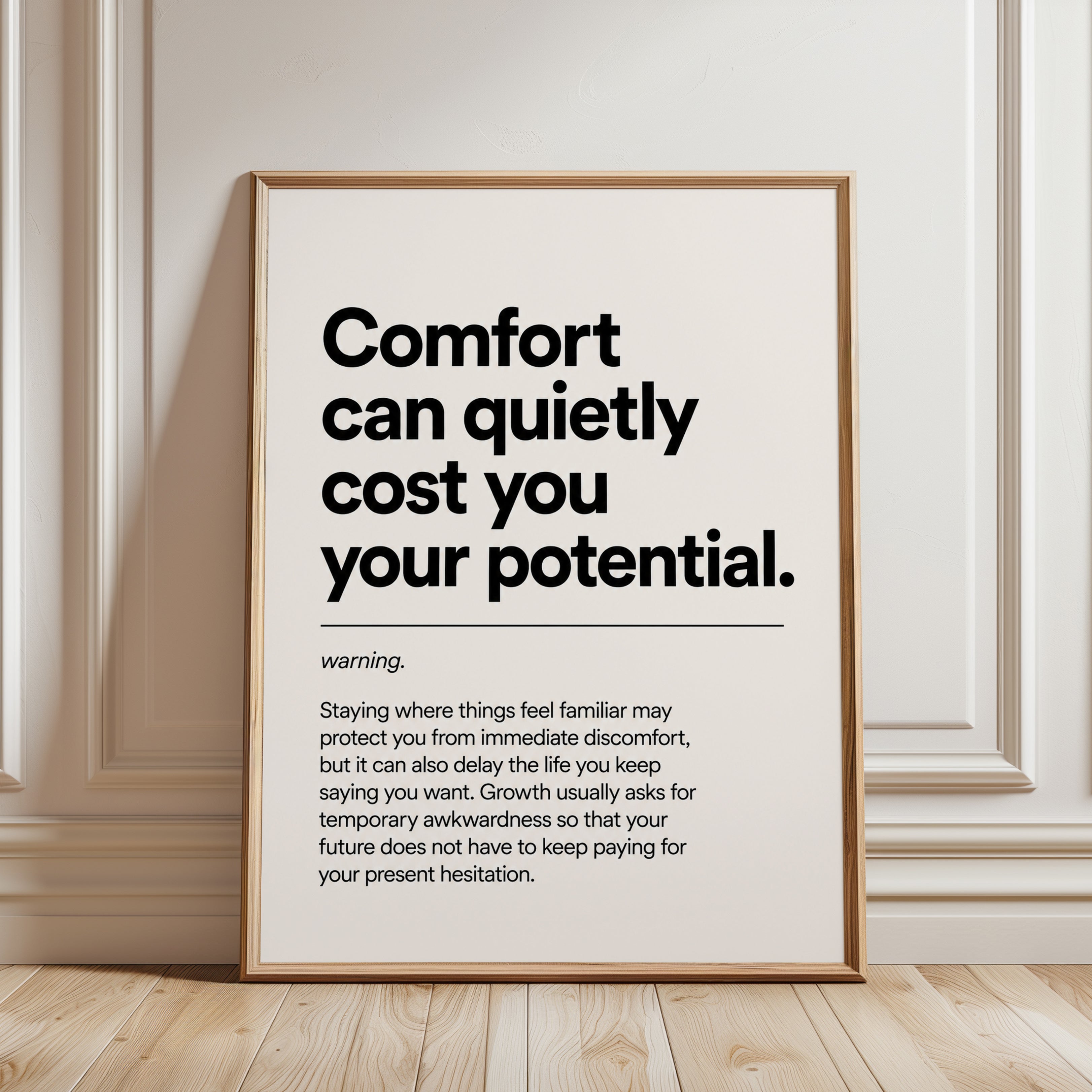 Motivational Typography Print — Comfort & Growth Quote - framed detail