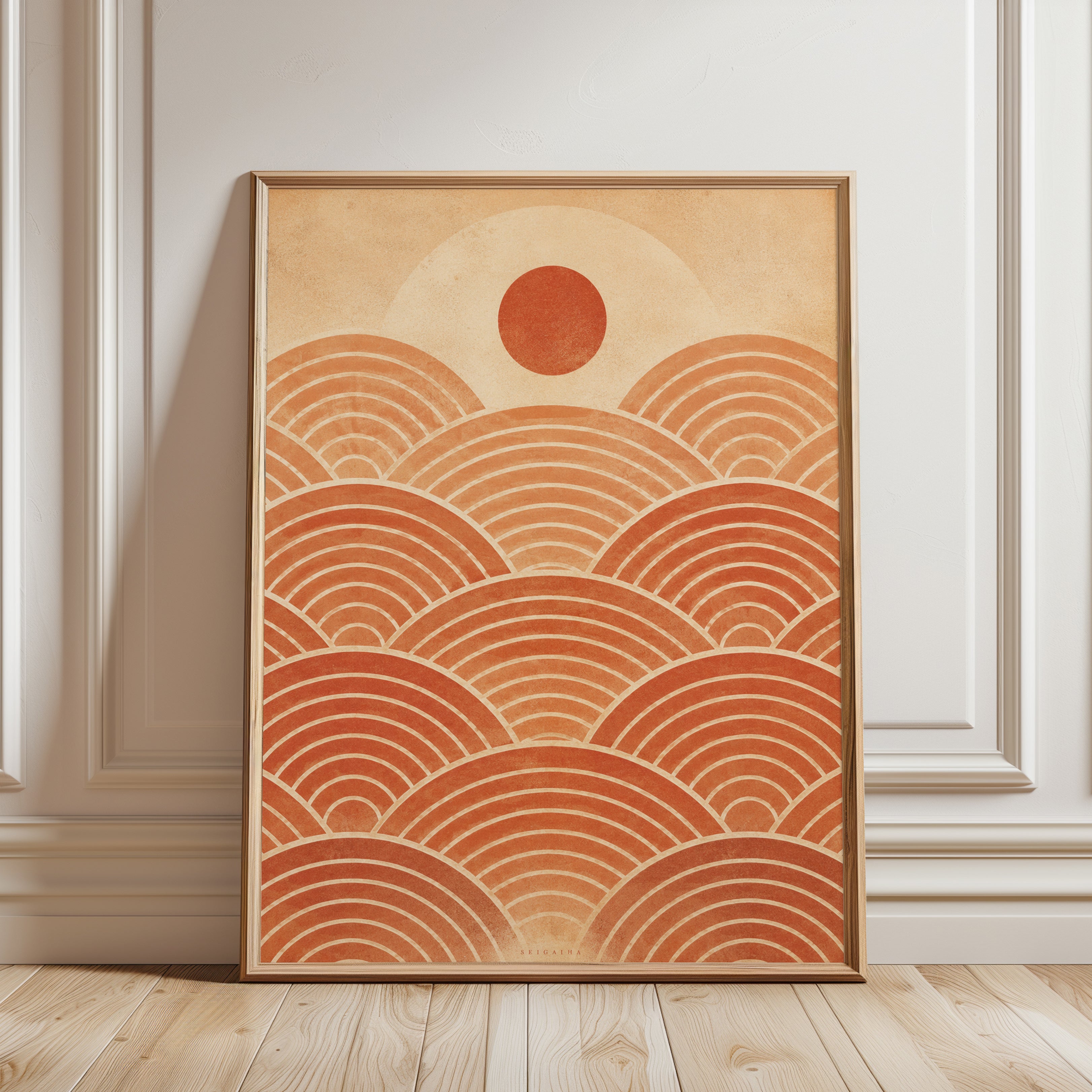 Japanese Wave Pattern Print – Geometric Sun - framed detail