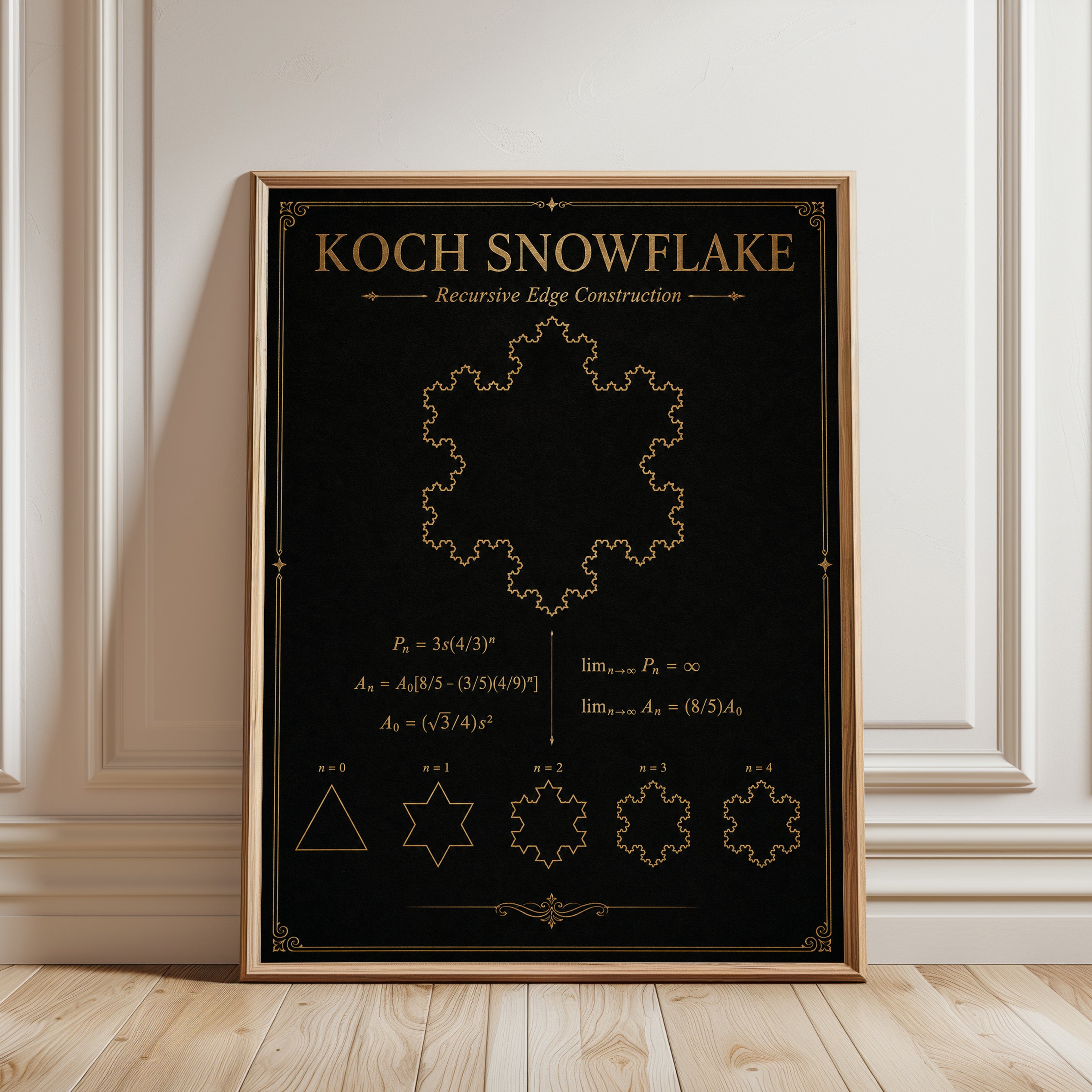 Math Wall Art – Koch Snowflake Print - framed detail