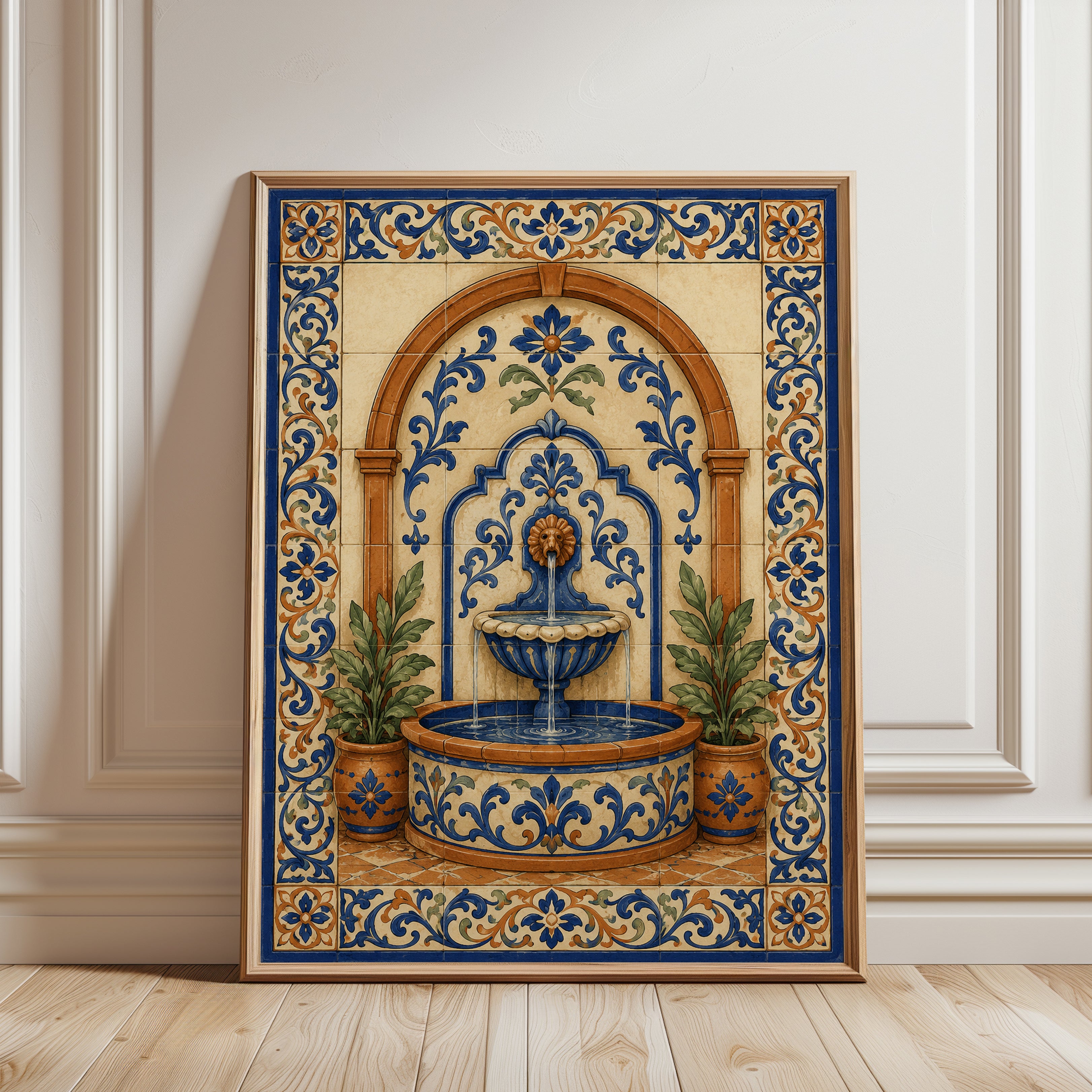 Mediterranean Tile Wall Art - framed detail