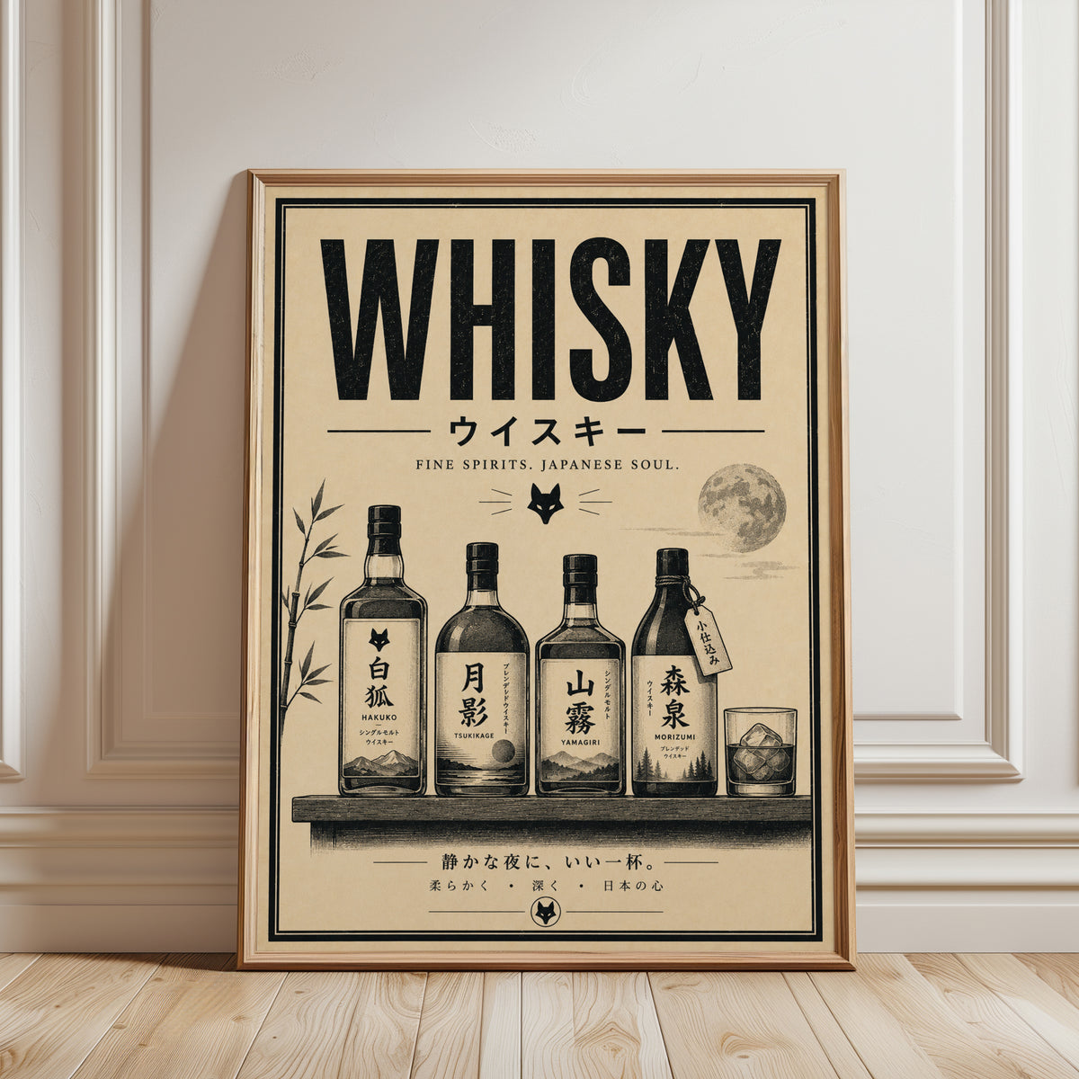 Japanese Whisky Poster – Vintage Bar Art - framed detail