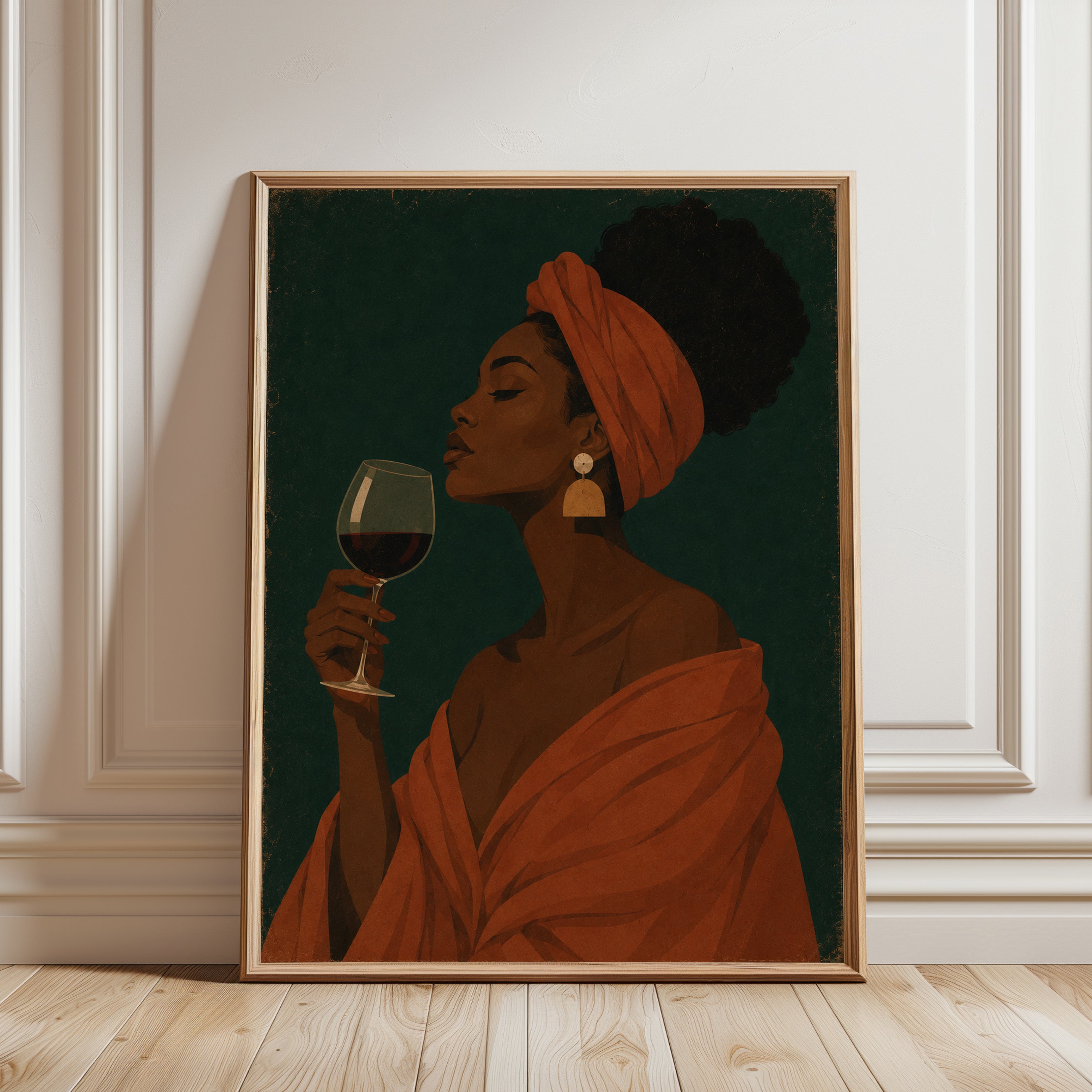 African Woman Wine Portrait Print - framed detail