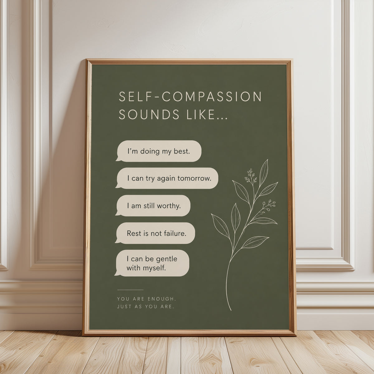 Affirmation Wall Art: Self-Compassion Quotes - framed detail