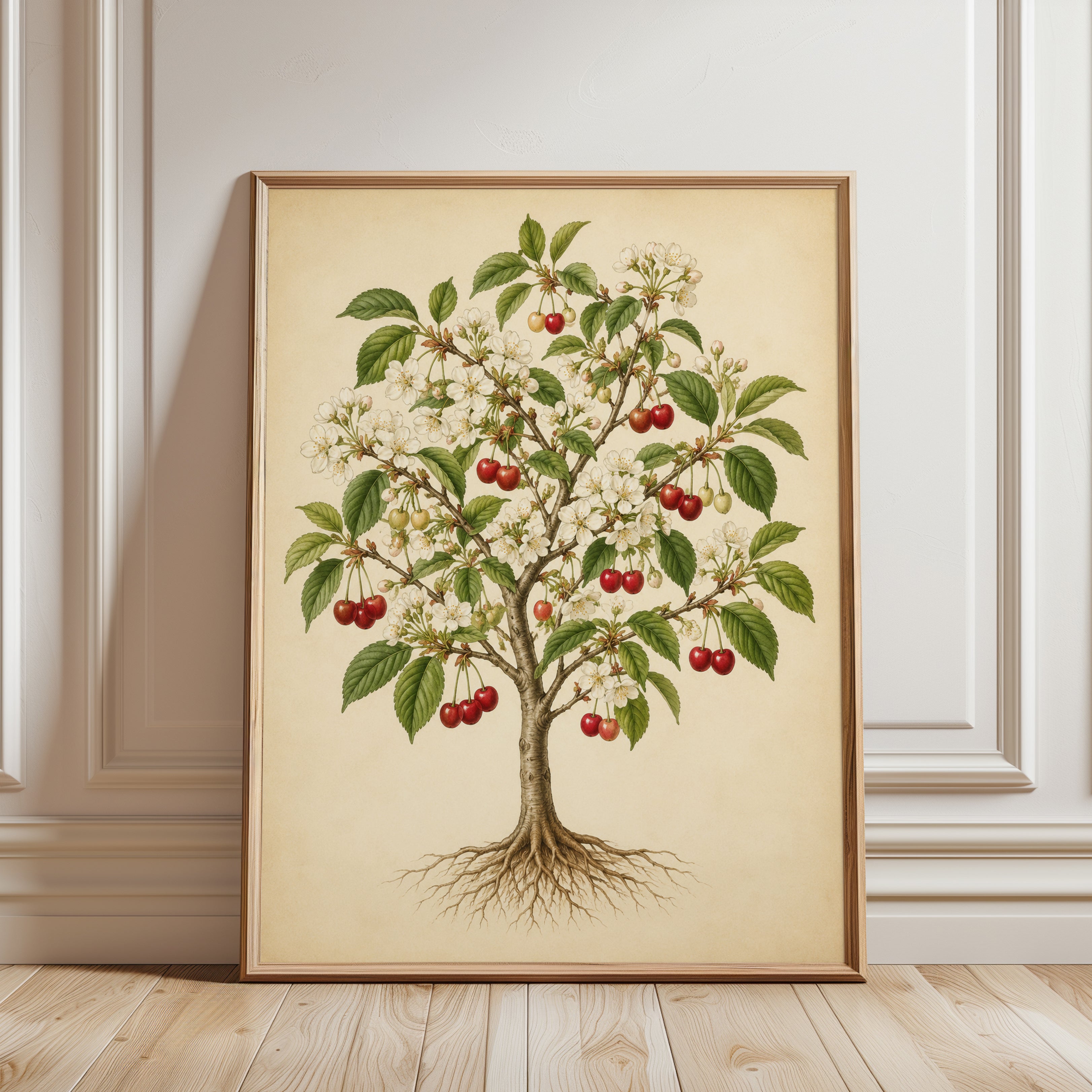 Cherry Blossom Tree Art Print: Vintage Botanical Illustration - framed detail