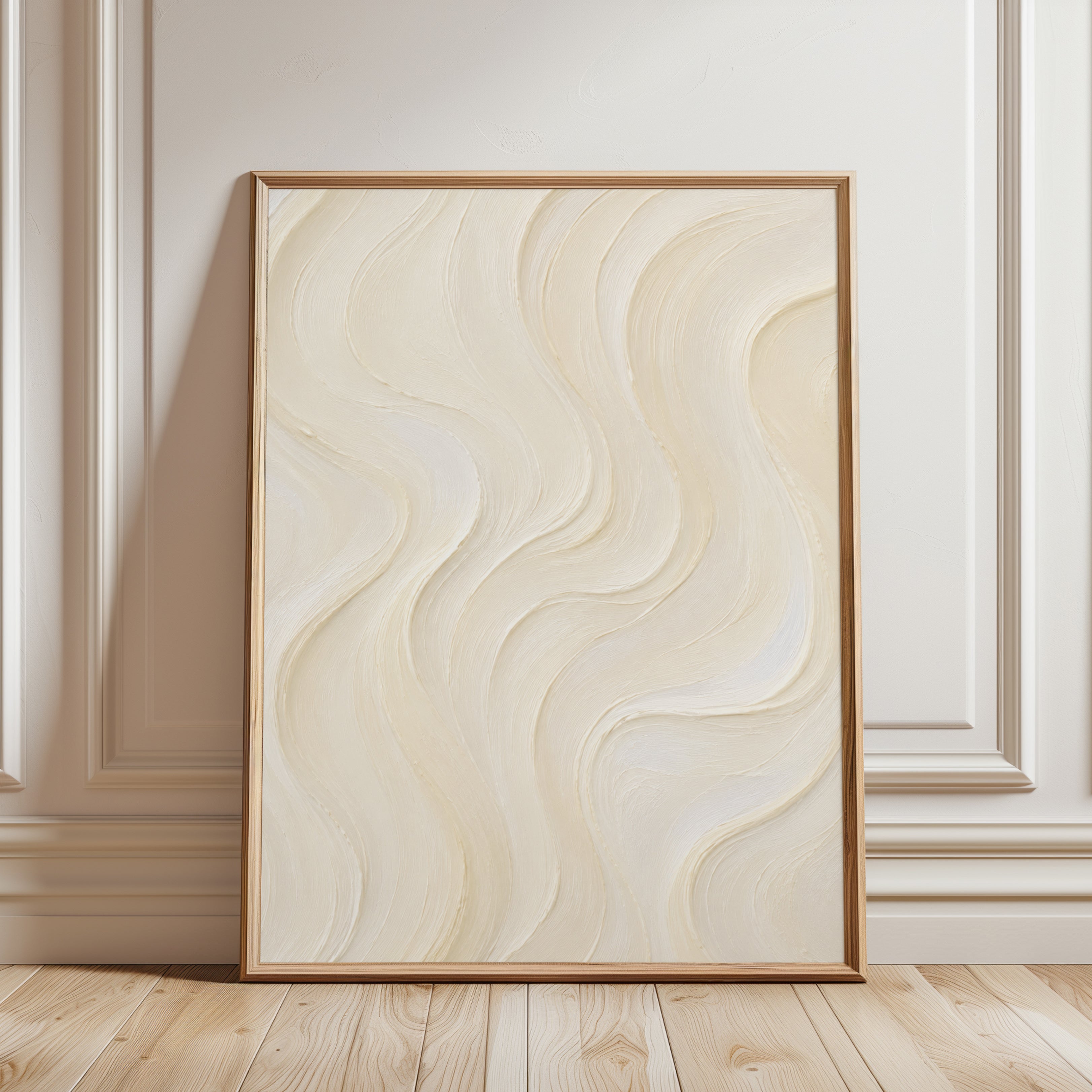 Neutral Abstract Wall Art – Beige Swirl Print - framed detail