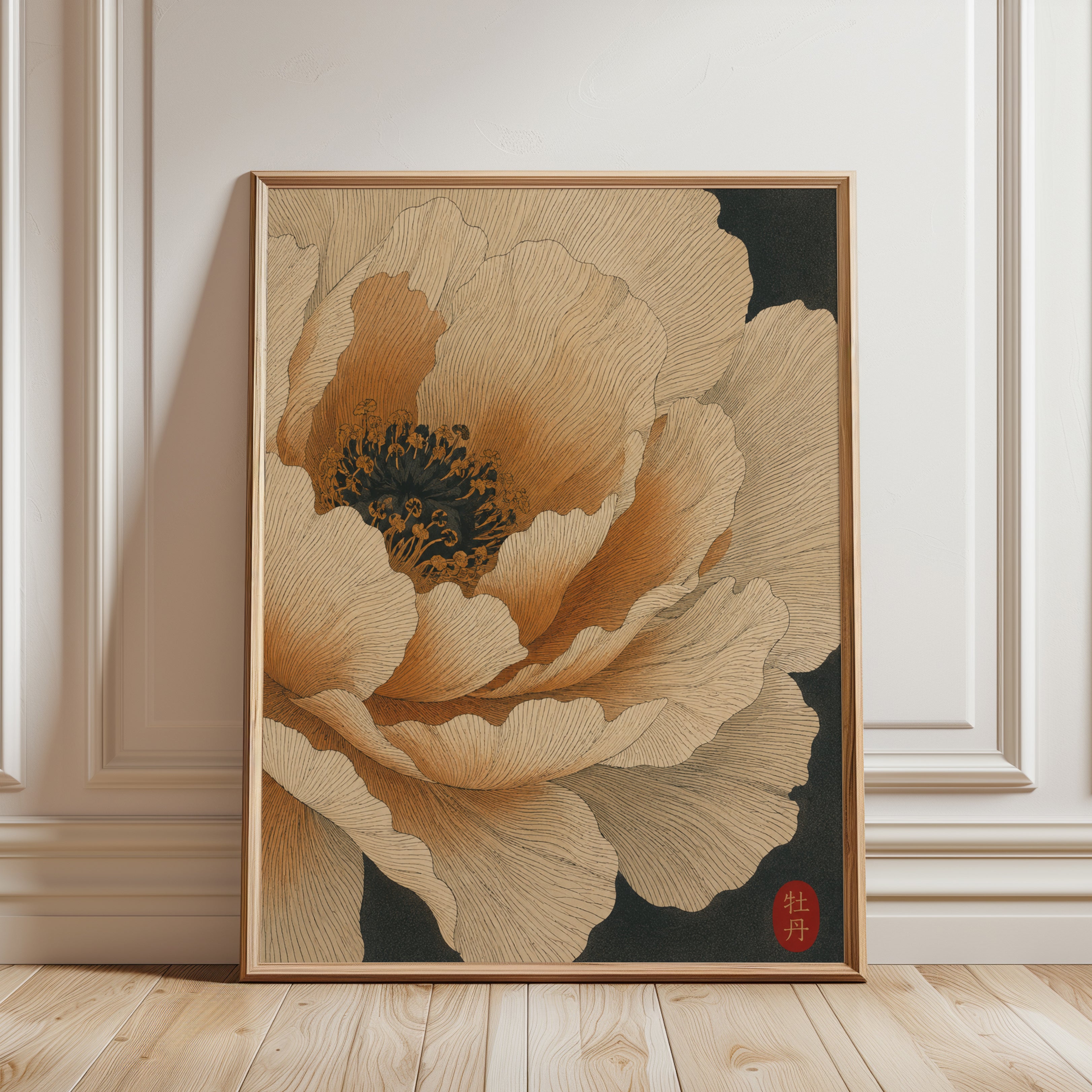 Wabi Sabi Peony Print - framed detail