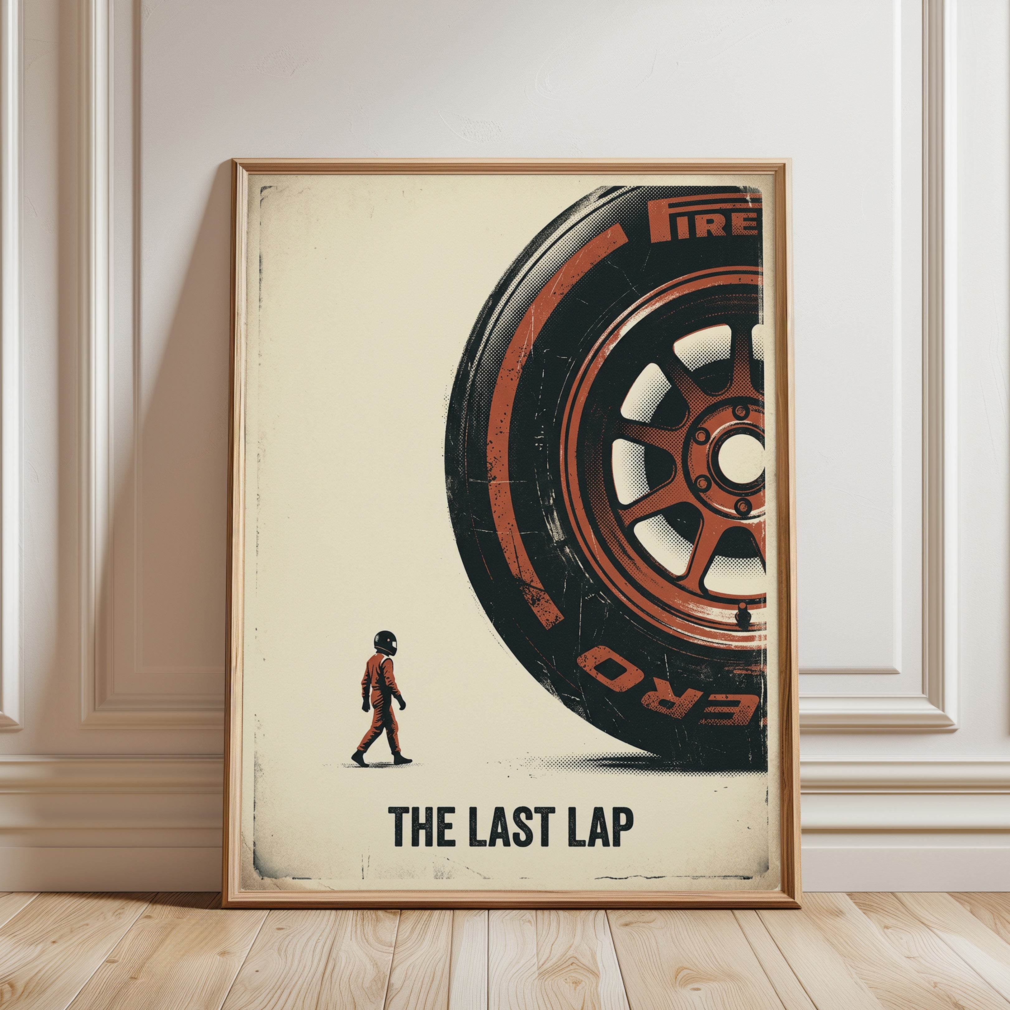 Vintage Racing Tire Poster: Retro Motorsport Wall Art - framed detail