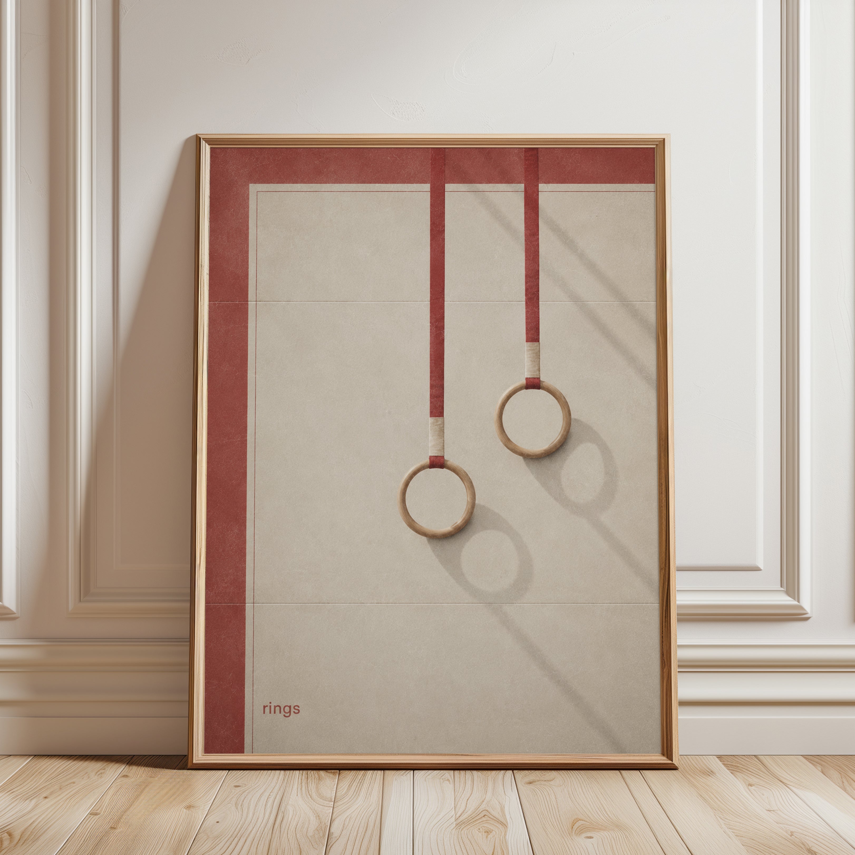 Gymnastics Rings Poster – Minimalist Sports Print - framed detail