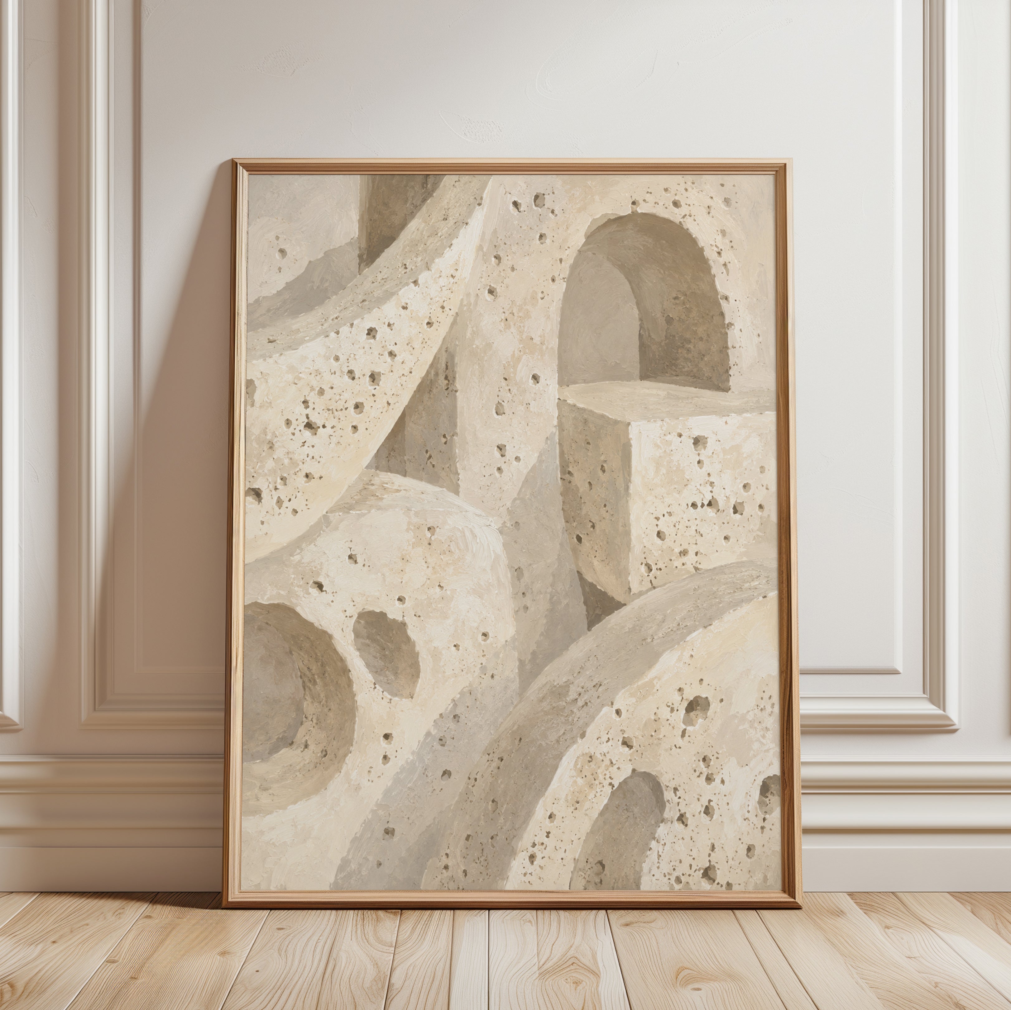Minimalist Terrazzo Architecture Print: Neutral Abstract Forms - framed detail