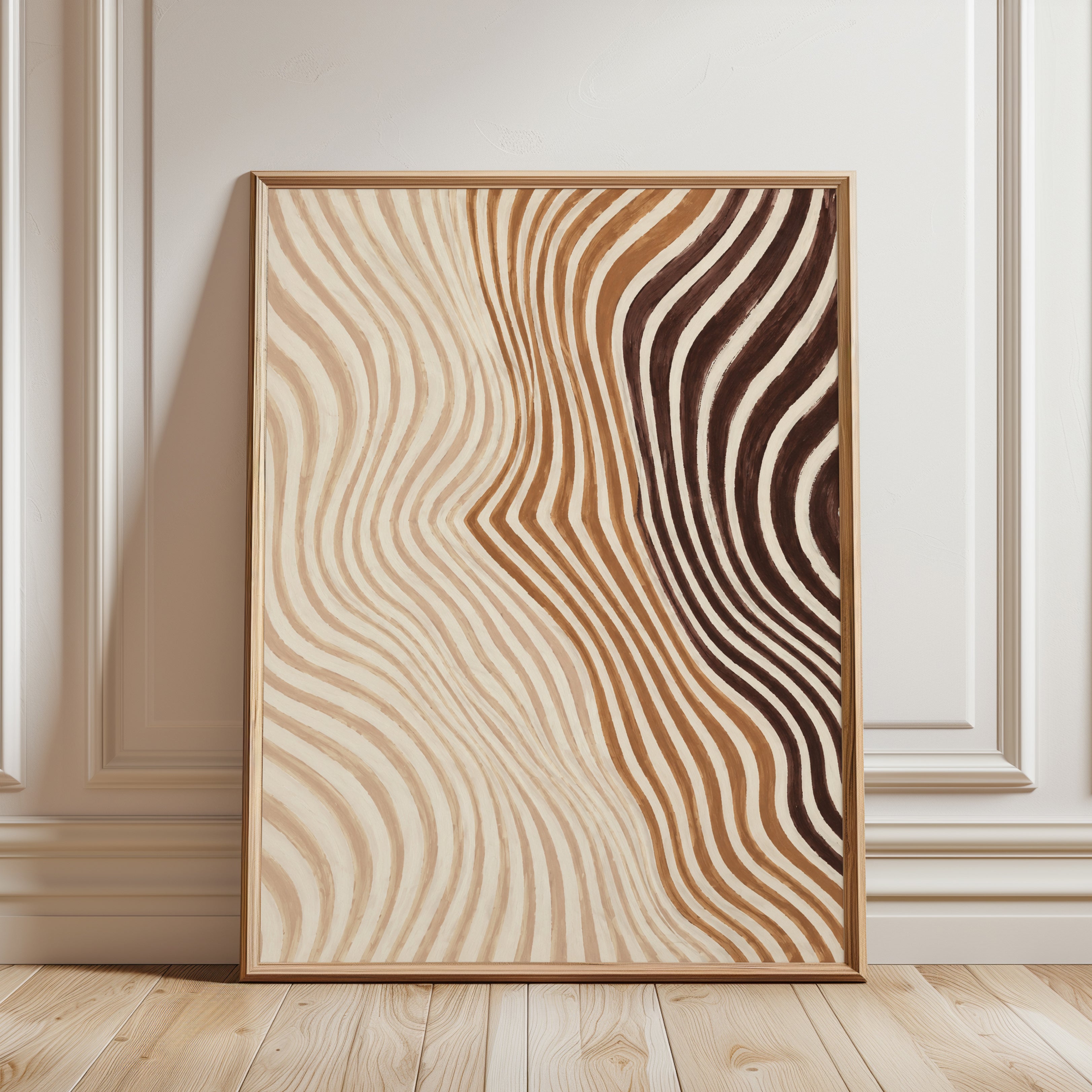 Wavy Lines Wall Art – Brown Abstract Print - framed detail